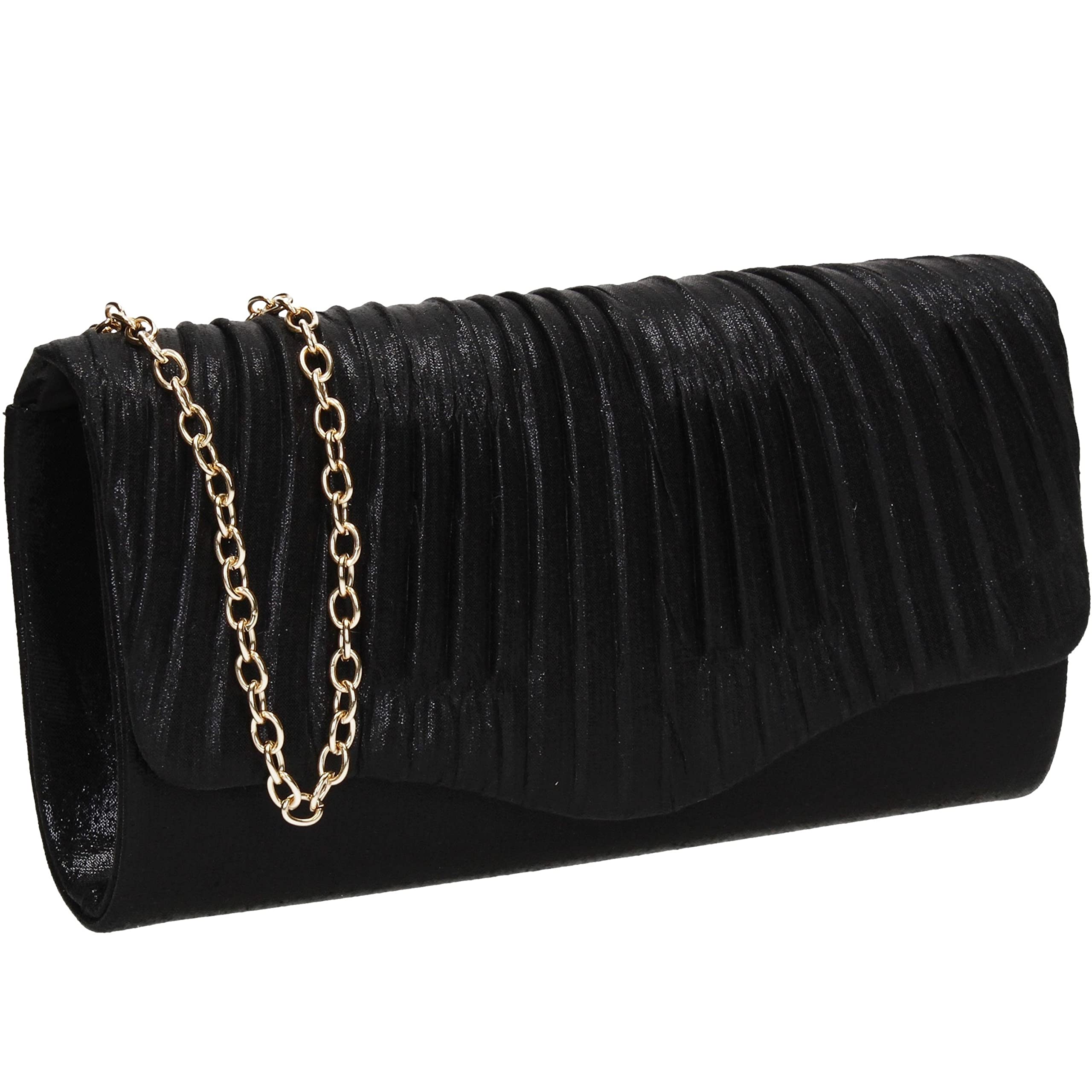SwankySwans Alice Womens Shiny Metallic Party Prom Wedding Evening Small Clutch Bag Purse (Black)
