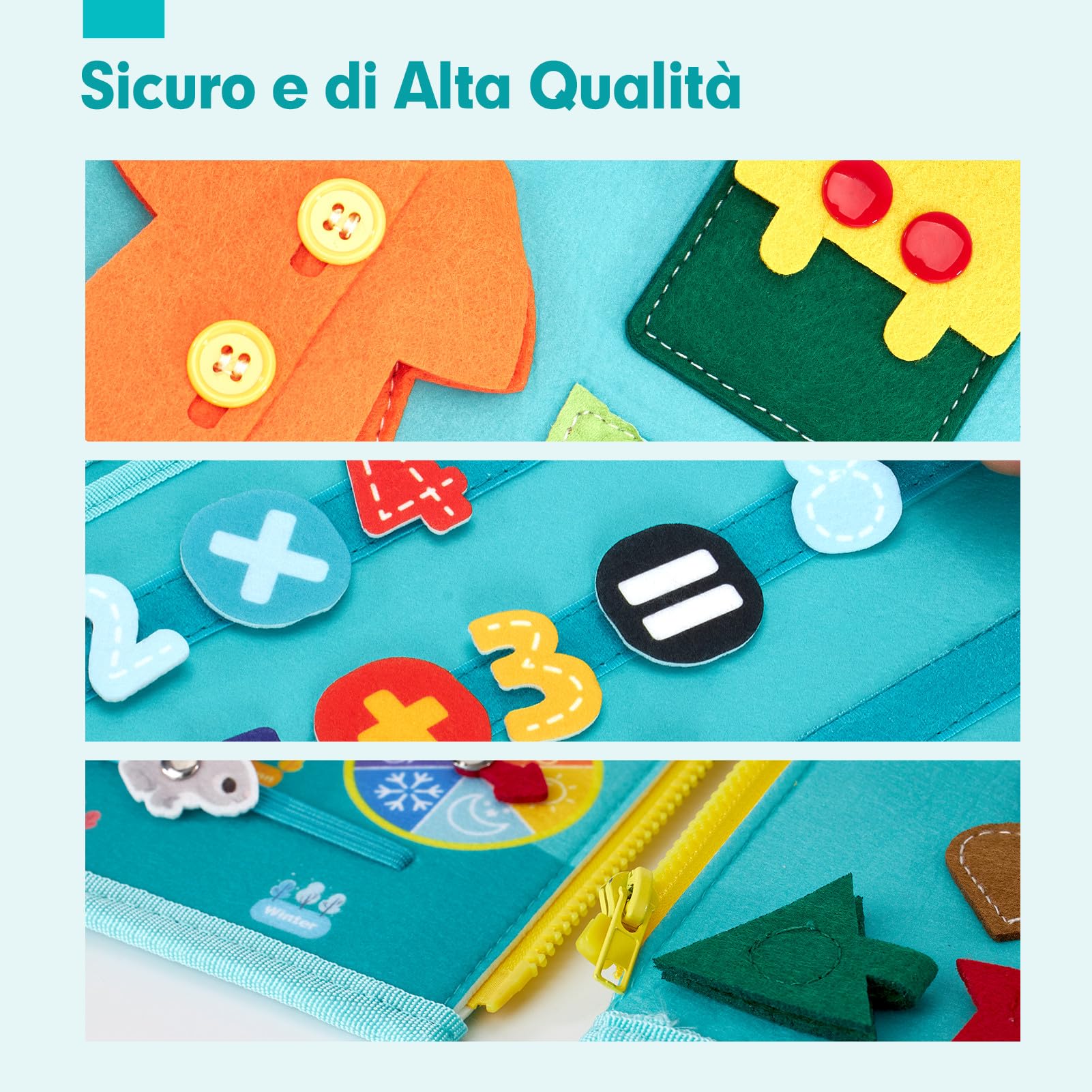 hahaland Montessori Busy Board di Feltro Bambino - Pannello Sensoriale Montessori Board Educativi per Bambini - Giochi Bimba Bimbo Regalo Compleanno