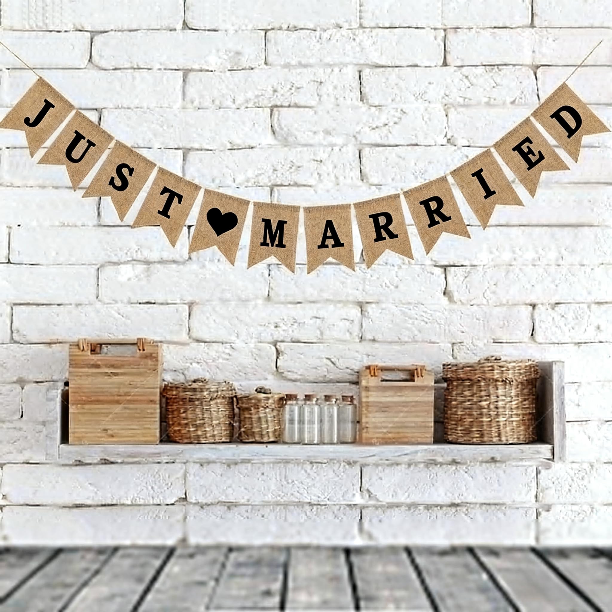 HSC Just Married Decorations, Just Married Banner, Wedding Banner, 12PCS Burlap Swallowtail Pennants - Image 2