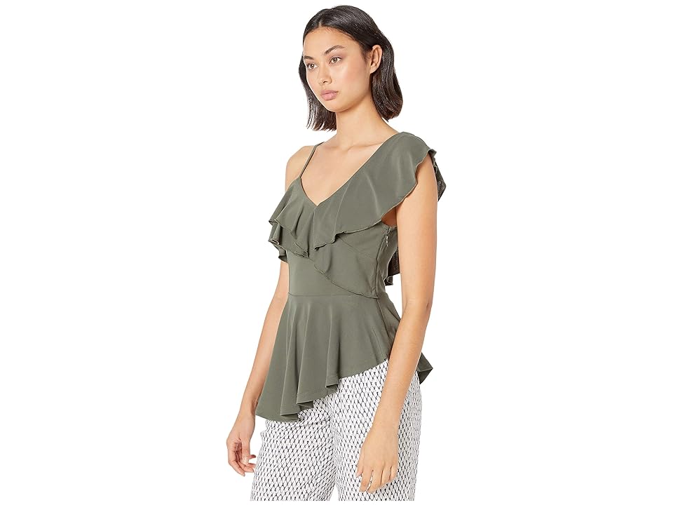 

Bebe Ruffle Asymmetrical Peplum (Beetle) Women's Clothing, Olive