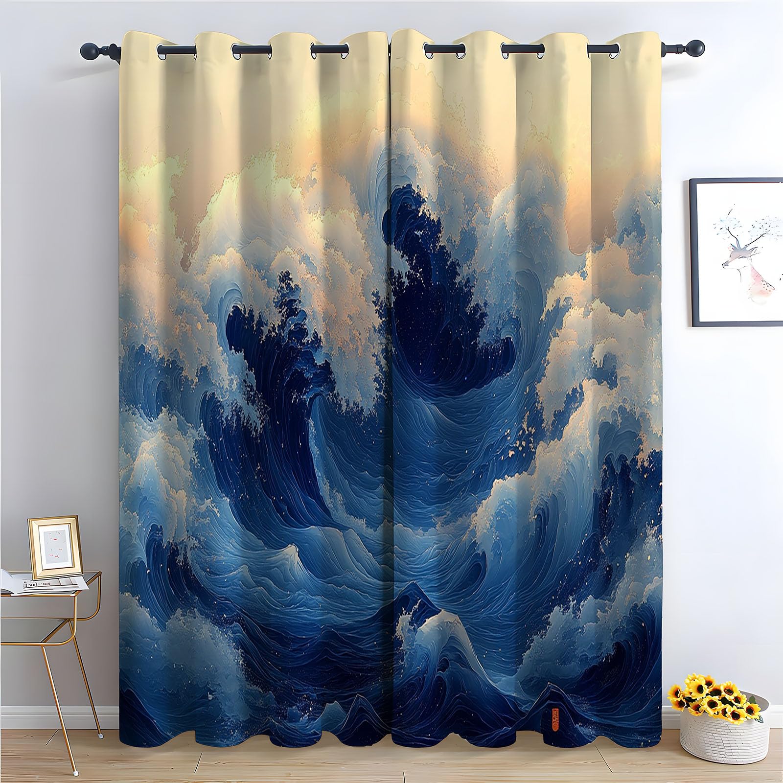 WQBQKKX Abstract Line Curtains For Living Room Retro Thermal Insulated 80% Blackout Curtains Print Pattern Room Darkening Window Drapes for Bedroom-52 W x 84" L (Pack of 2)