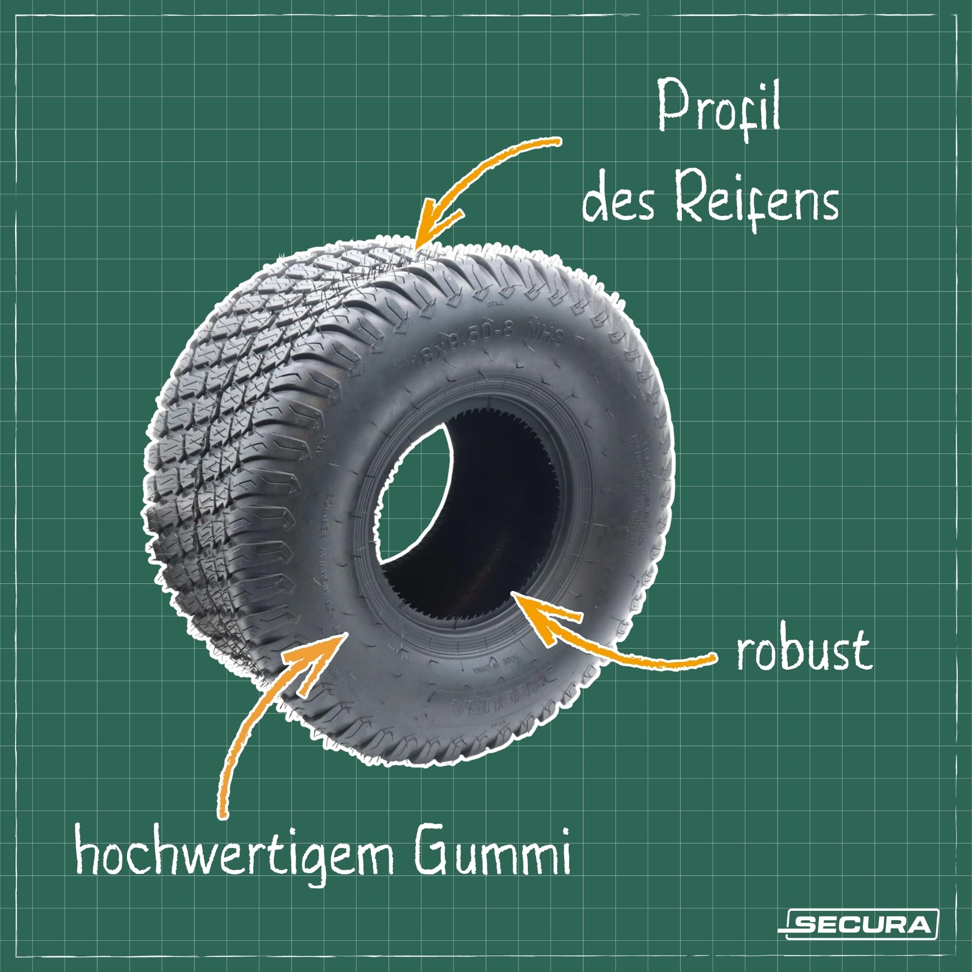 SECURA 2x Pneus + 2 Chambres à air 18x9.50-8 valve droite pour tondeuse autoportée