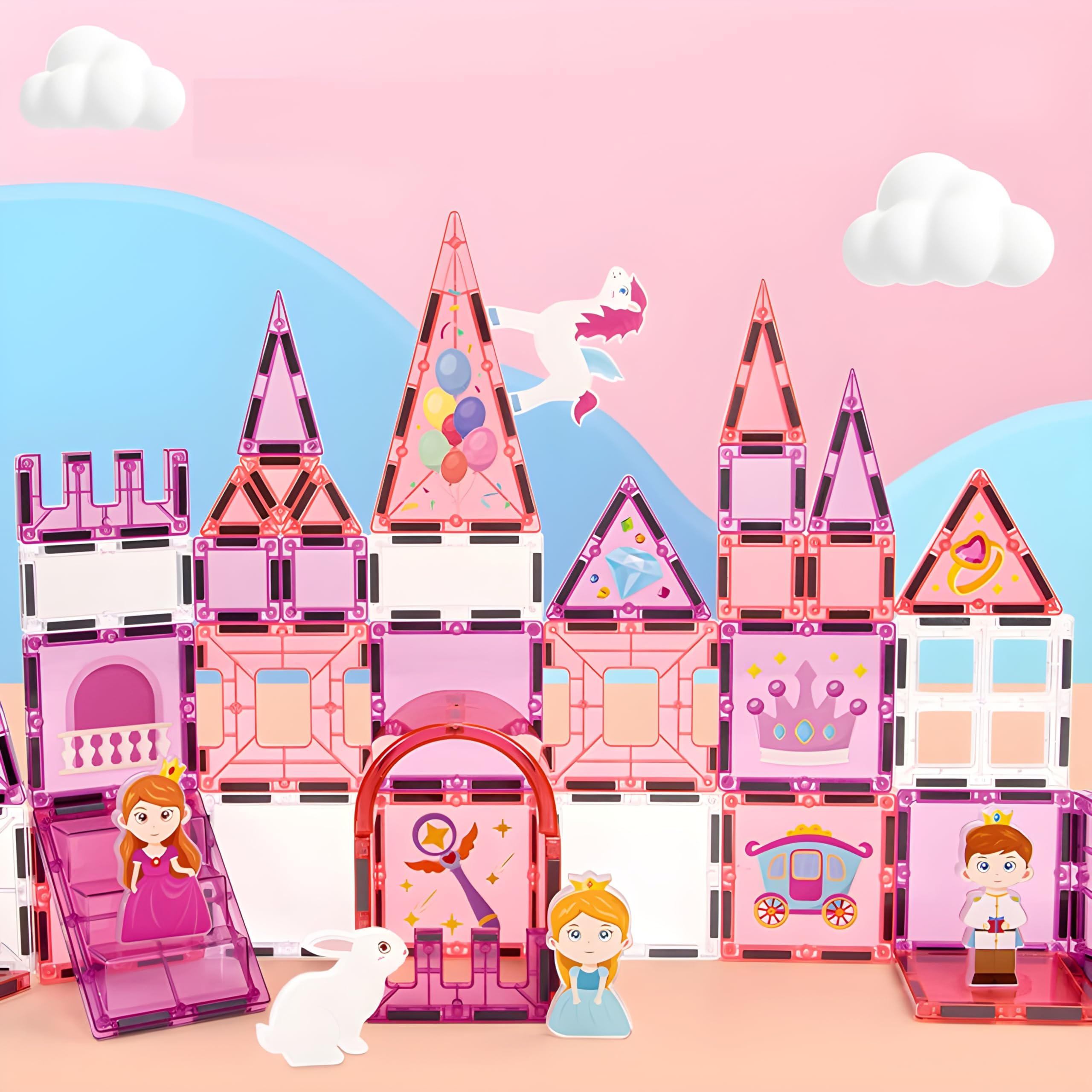 Magnetic Tiles Building Blocks Set for Kids |Royal Theme Castle Tiles Toy with Unicorn & Character Figures | STEM Educational Magnet Tiles for Boys & Girls Age 3+ Years - 37 Pcs-image-8