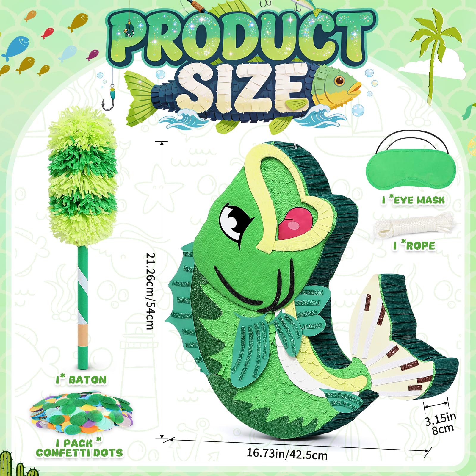 Piñata de pescado, piñata de juego de pesca, piñata bajo el mar, para niños y adultos, decoración de fiesta de verano, piscina, fiesta, suministros de juego
