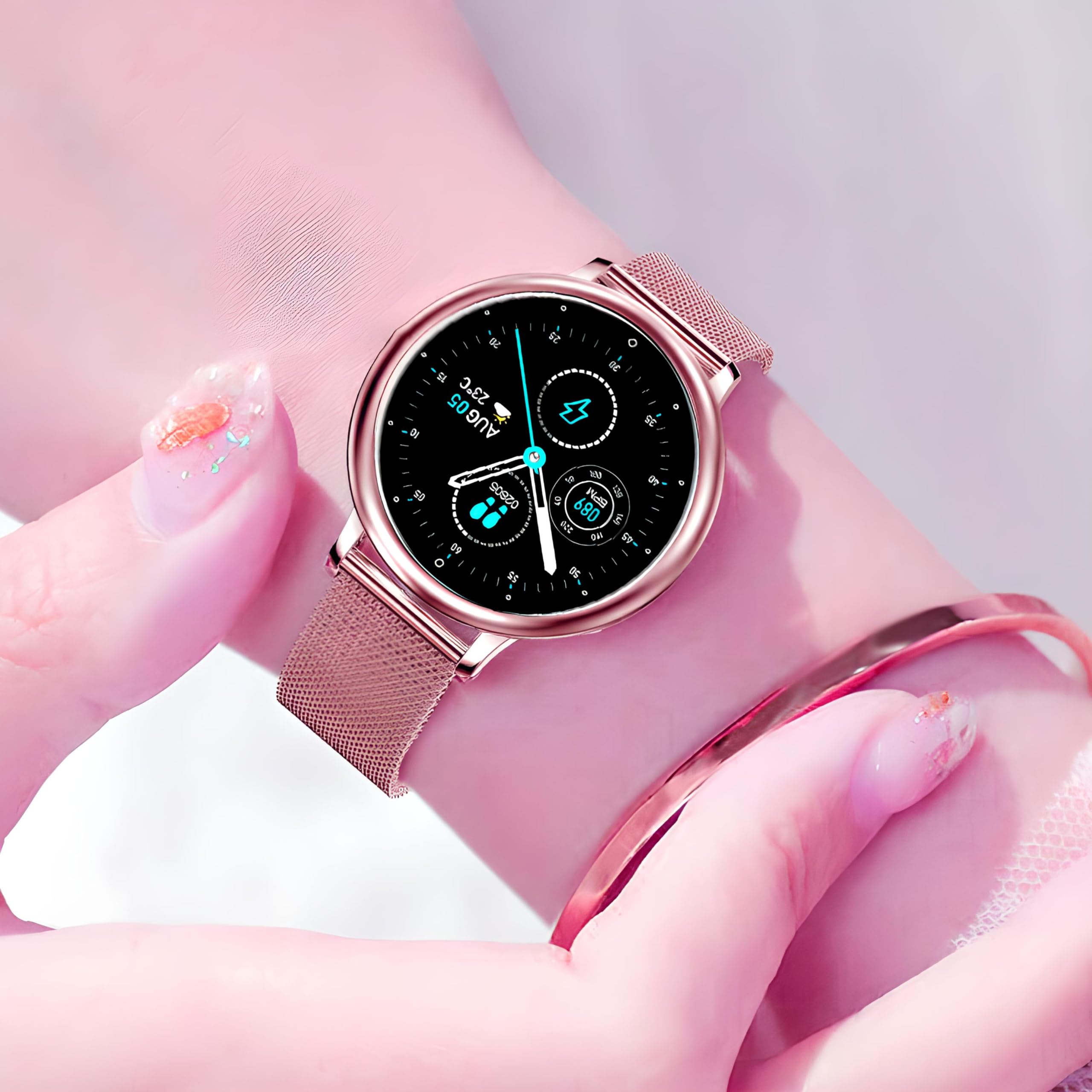 Retoo Smartwatch z dotykowym ekranem 1,54" Funkcja telefonu Zegarek sportowy z systemem Android Powiadomienia o połączeniach Urządzenie Śledzące Bluetooth Licznik kroków dla Kobiet i Mężczyzn Różowy