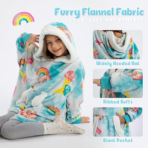 Miniatura 4 de Winthome Manta de gran tamaño con capucha para niños y niñas, sudadera de franela Sherpa con capucha que brilla en la oscuridad, de 7 a 12 años,