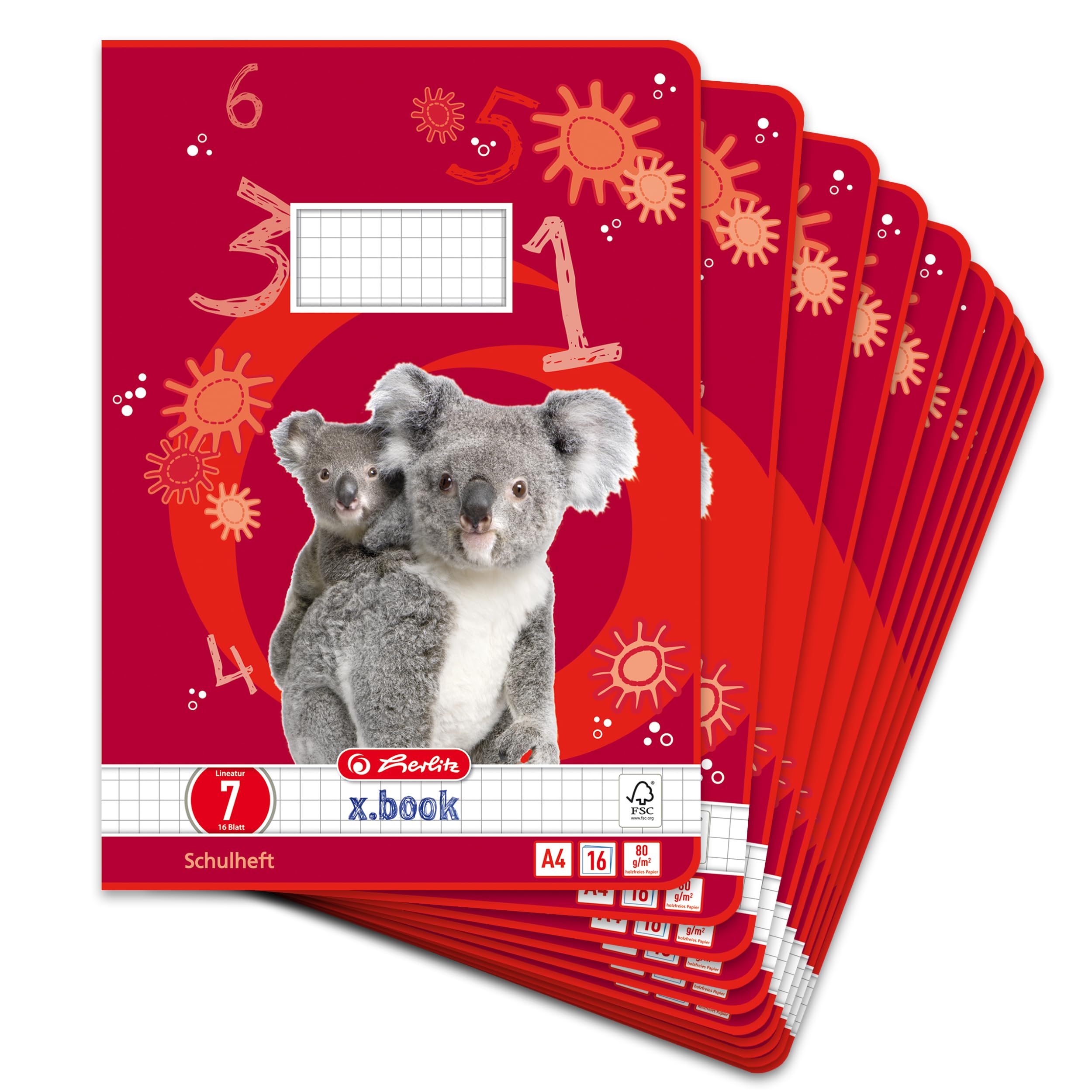 Herlitz notepads A4 Squared, 16 Sheets, line Style, FSC Mixed Wood, Pack of 10 with Motif A4/16 Ruling 07 (Squared 7 x 7 mm)