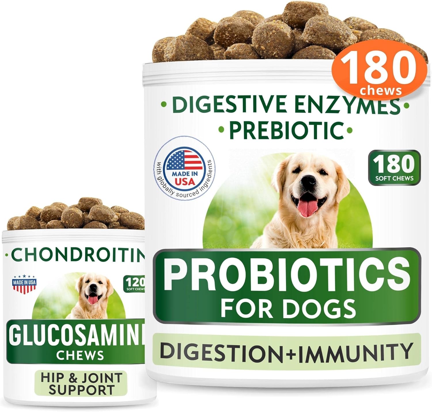 Dog Probiotics Chews + Glucosamine Bundle Gas, Diarrhea