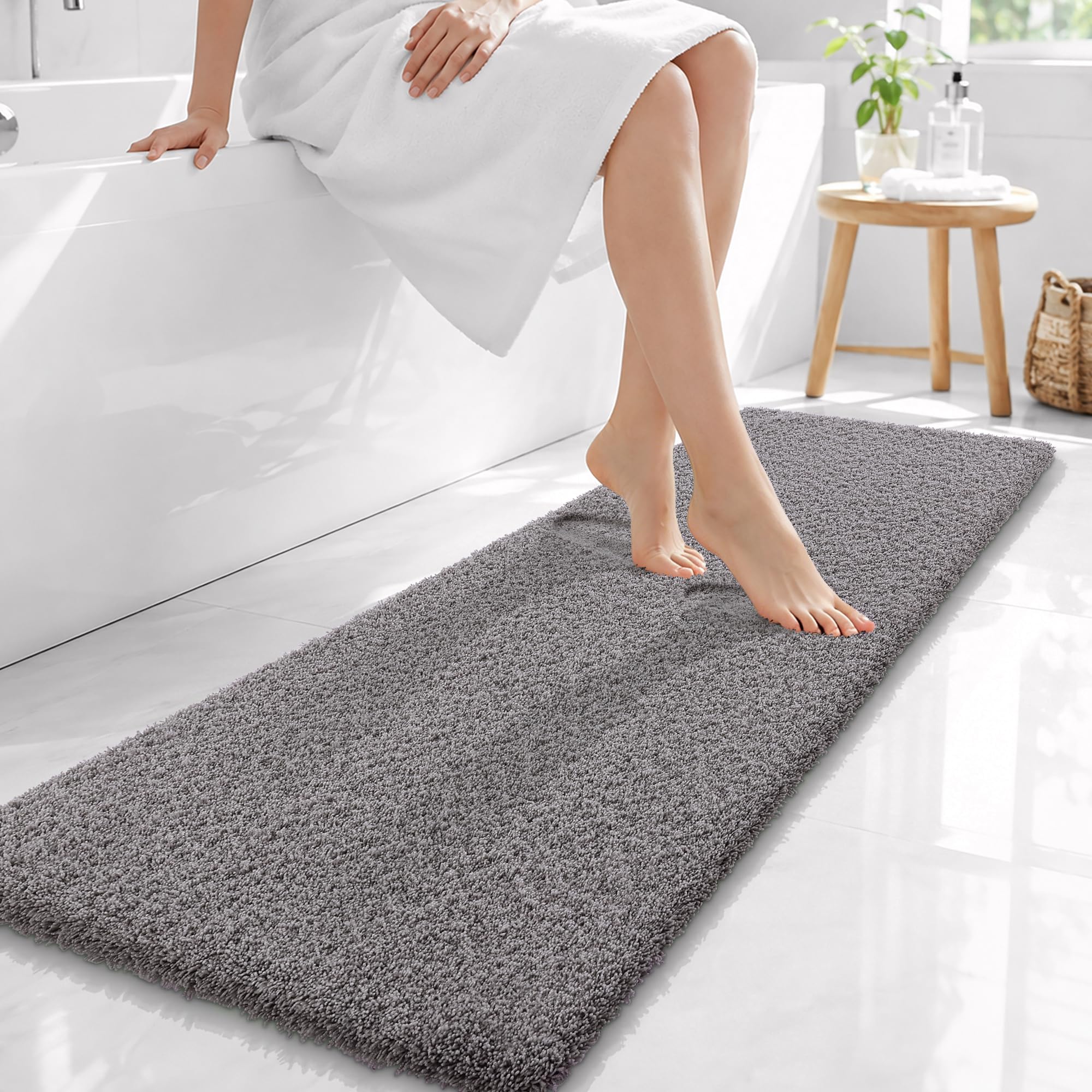 OLANLY Microfiber Bathroom Runner Rugs 59x20, Soft Bath Mat, Light Grey