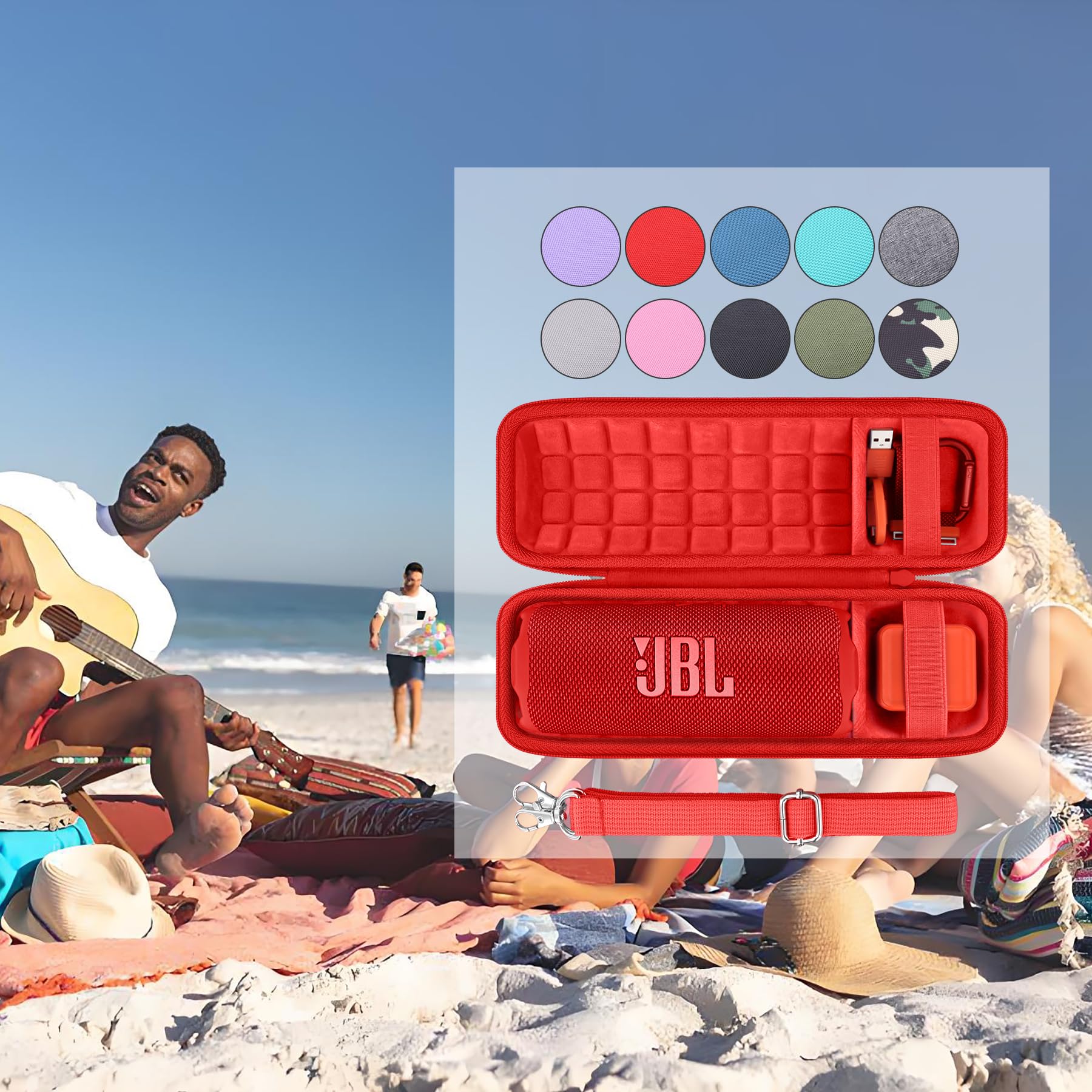 co2CREA Twardy futerał podróżny, wodoodporny zamiennik do przenośnego głośnika Bluetooth JBL Flip 7, Flip 6, FLIP 5 (czerwone etui)