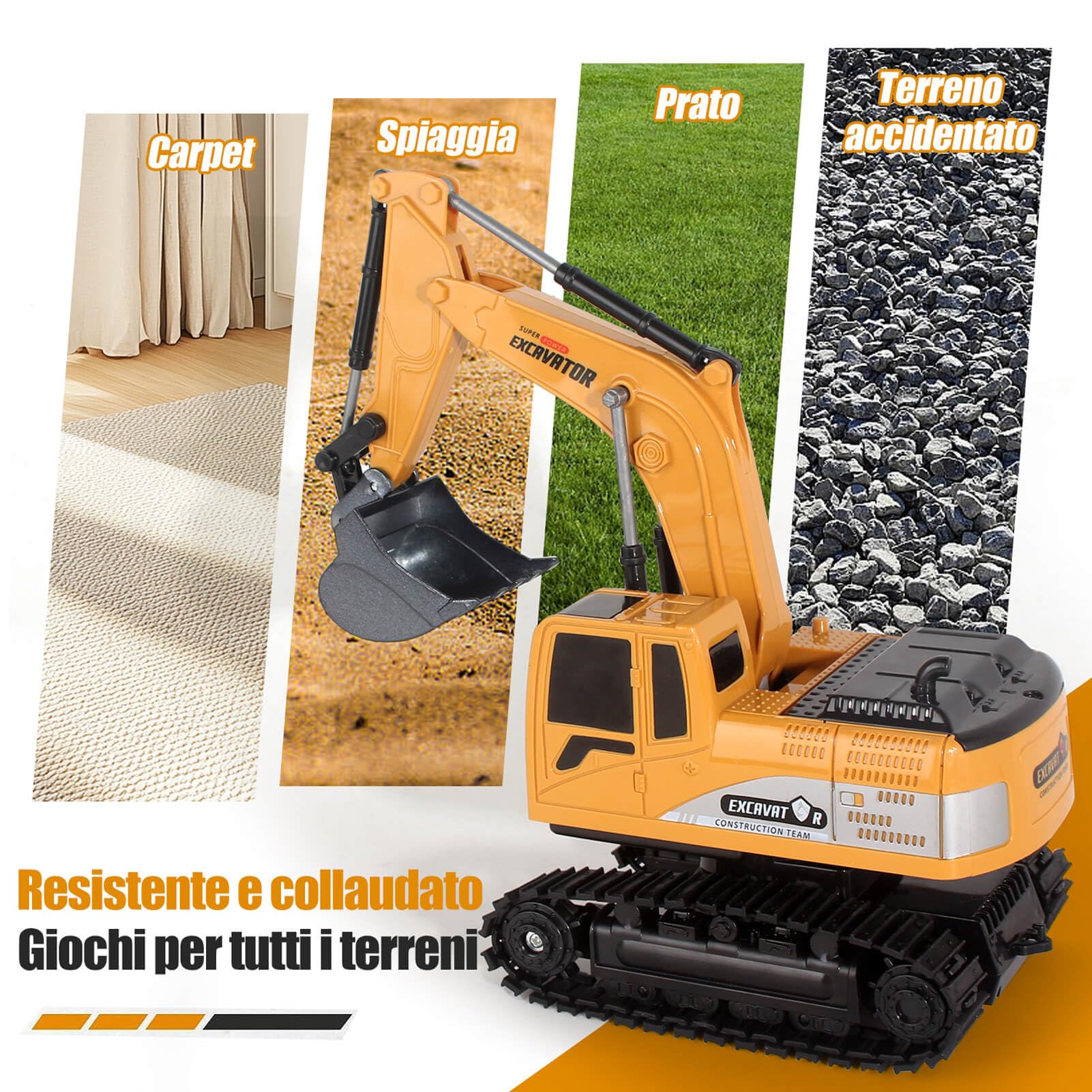 Jiakora Escavatore Telecomandato per Bambini, Escavatori Radiocomandato con Spalletta in Metallo, Escavatore giocattoli per Ragazzi con luci e Suoni, Sand Digger Regali per Bambini dai 4-8 Anni