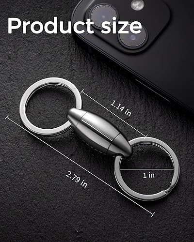 Miniatura 6 de FEGVE Llavero de titanio de liberación rápida para hombres, llavero desmontable extraíble, mini pero resistente, rotación de 360  (1 pieza de rugby
