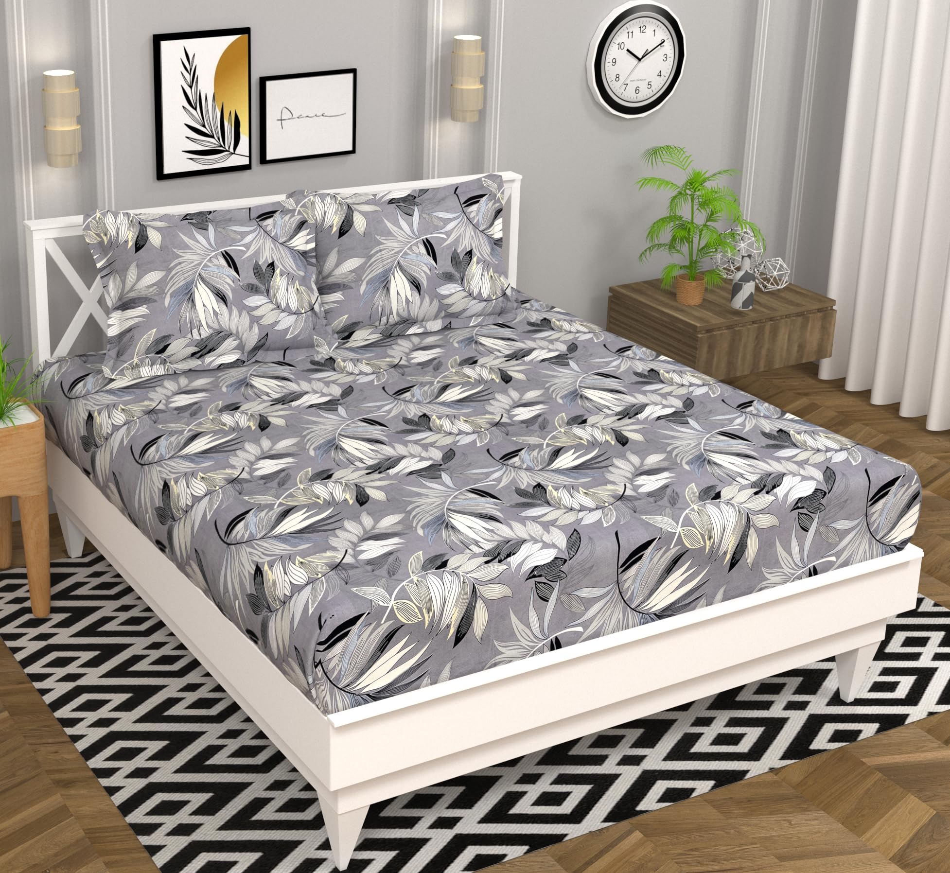 HOMEKART Prime Collection Microfiber bedsheet for Double Bed with 2 Pillow Covers Breathable | Wrinklefree and Soft Touch 164 TC Pattren Floral Color - Silver and White (B0D674W1CH) Amazon Price History, Amazon Price Tracker