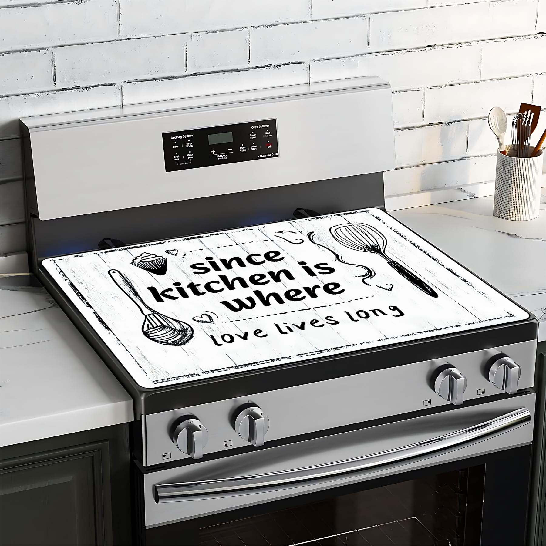 BVBOX Stove Top Cover for Electric Stove 28"x20", Cooktop Glass Stove Top Covers Washable Decorative Stove Protector Mat for Home Kitchen Cooktops