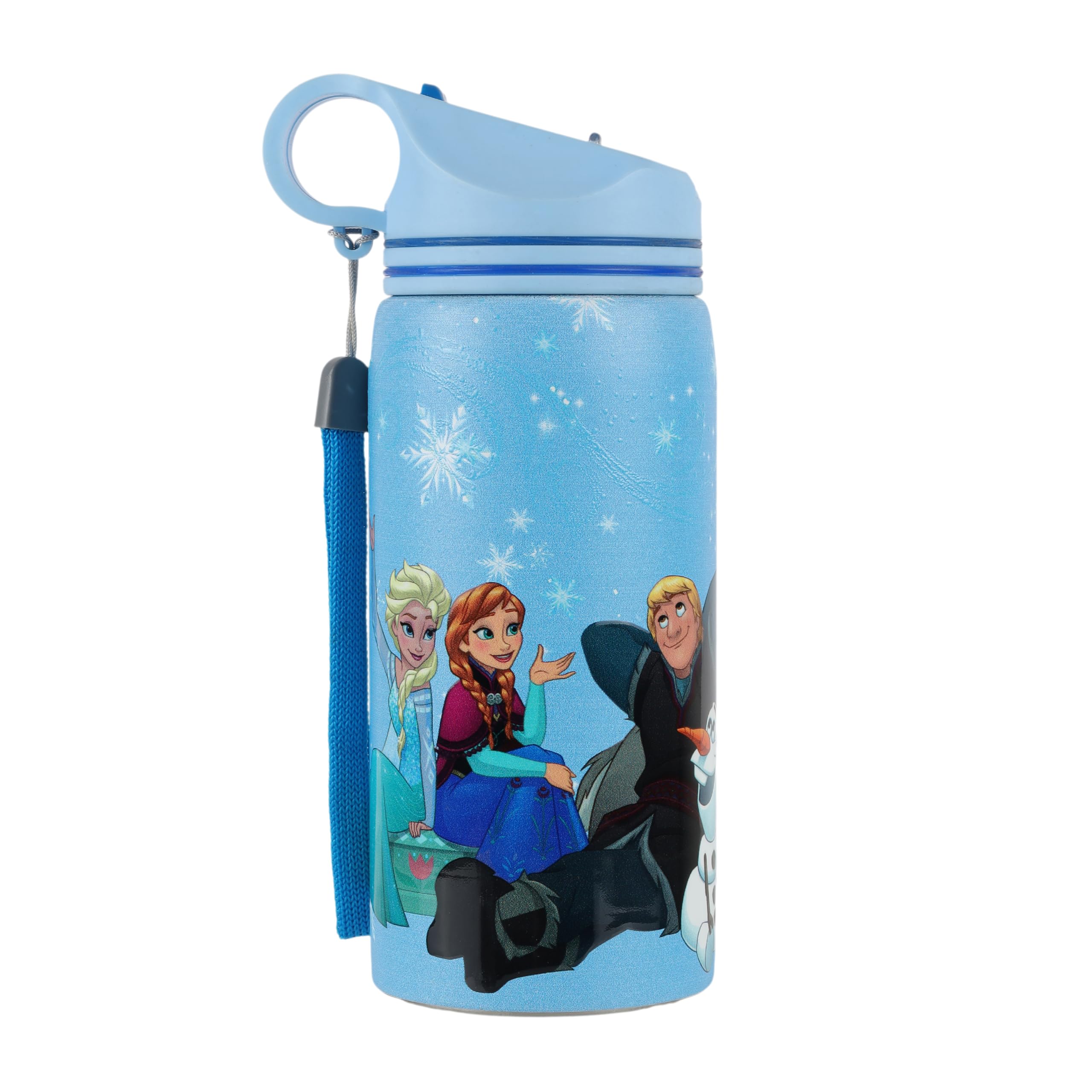 Disney Frozen Stainless Steel Water Bottle for Kids 500ml | Leakproof BPA-Free Non-Insulated Sipper Bottle with Strap | Light Blue School Water Bottle for Girls.-image-28