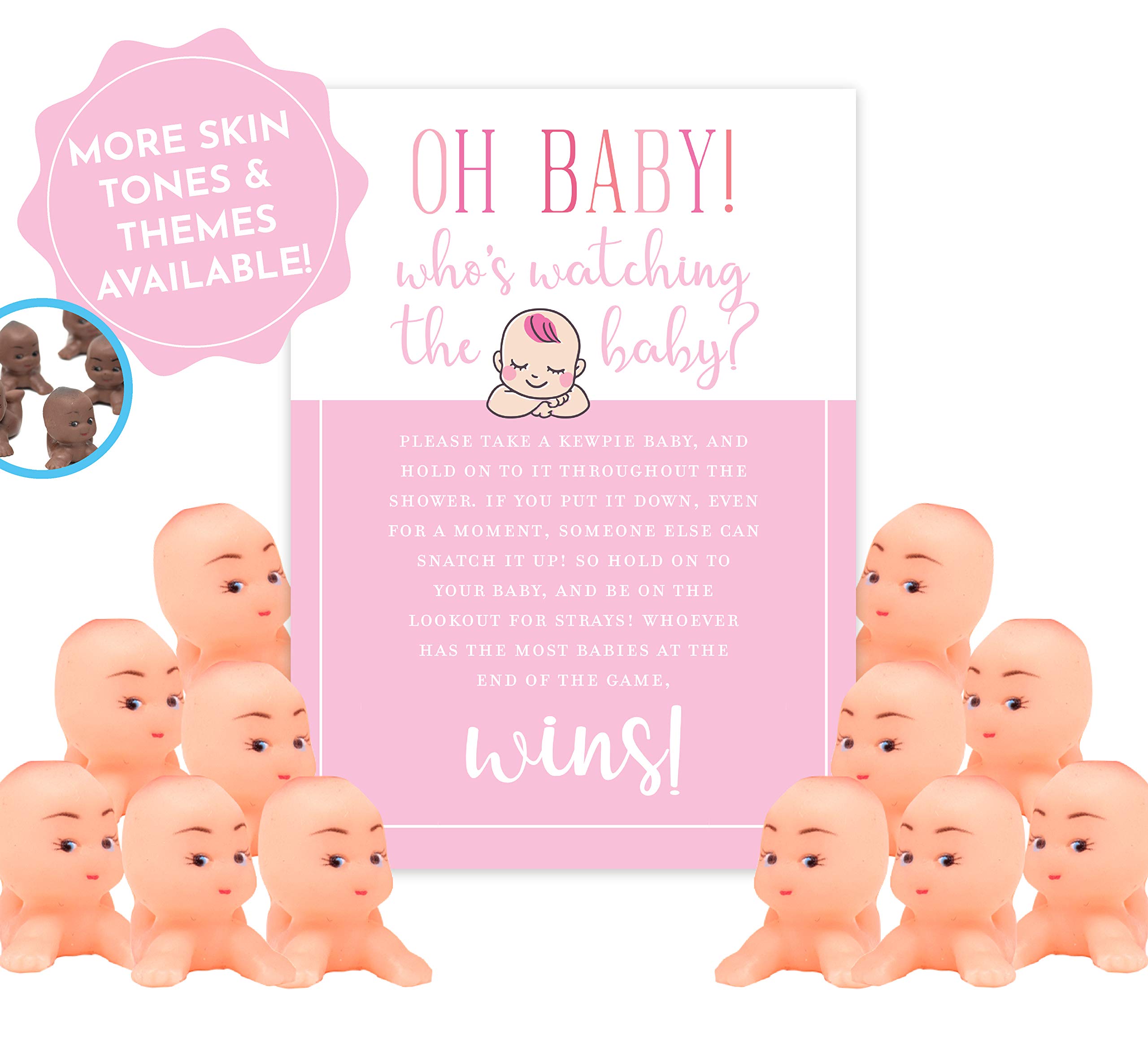 Shower Games & Co. Oh Baby Game! Whos Watching The Baby Shower Game for 24 Players with Cute Kewpie Babies and Cute 8.5 x 11 Instruction Sheet (Pink Design)