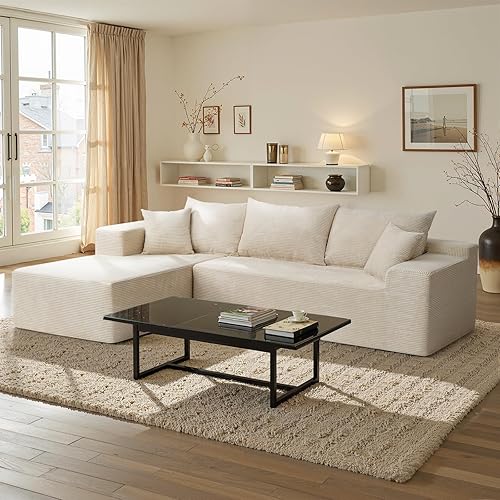 Vista 9 de Sofás seccionales negros para sala de estar, sofá sin estructura rígida con chaise en forma de L, sofá modular en caja con asiento profundo,