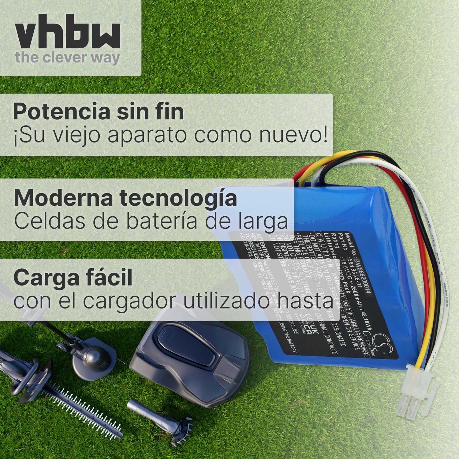 vhbw Batería reemplaza Husqvarna 592 96 83-01 para cortacésped 2600mAh 18,5V Li-Ion