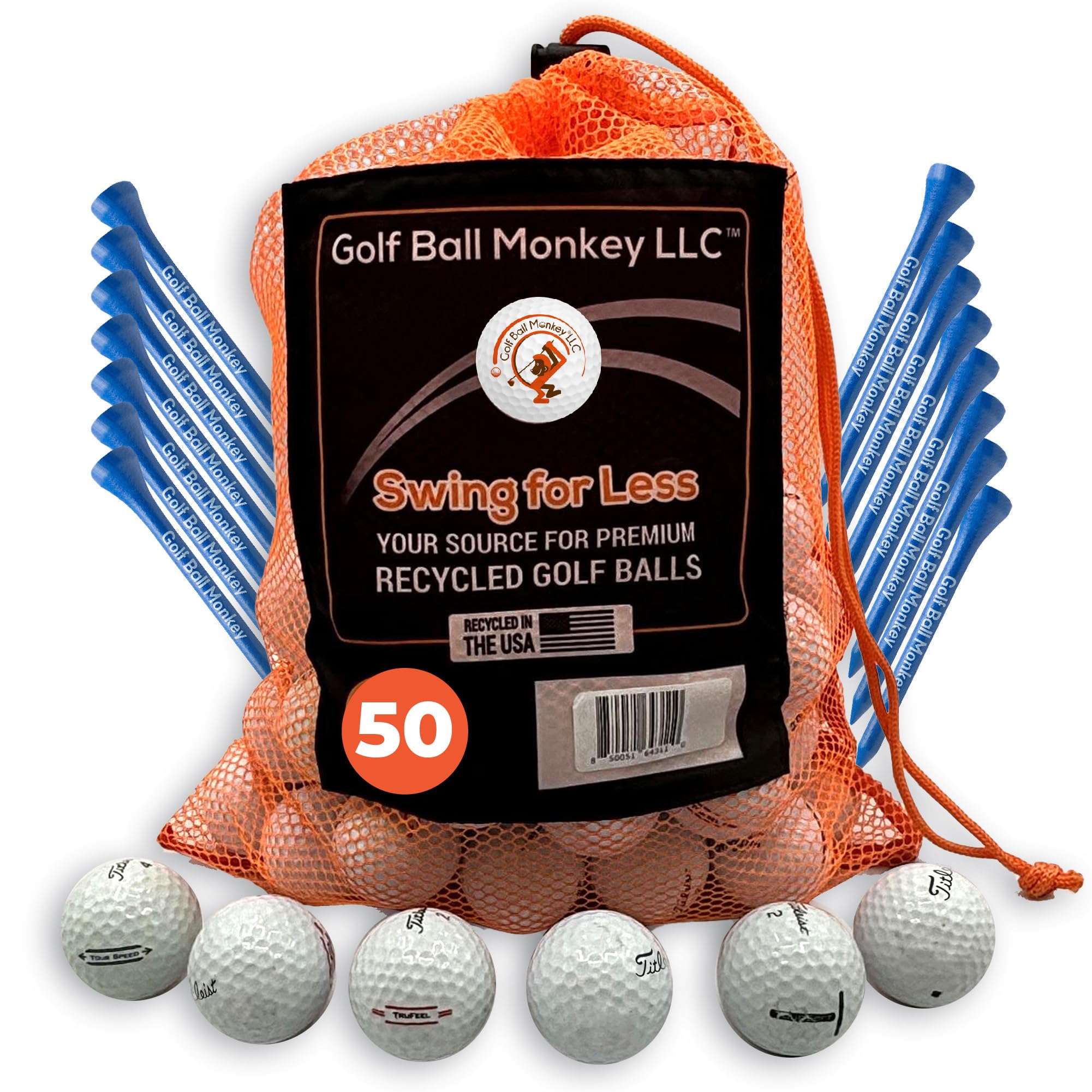 Golf Ball Monkey Cheap Recycled Balls for Titleist Golf Balls White Mix 50-3A Good Used Golf Balls for Titleist Velocity, TruFeel, Tour Speed, TruSoft, DT Solo, EXP01& Tour Soft w/ 15 Tees & Mesh Bag