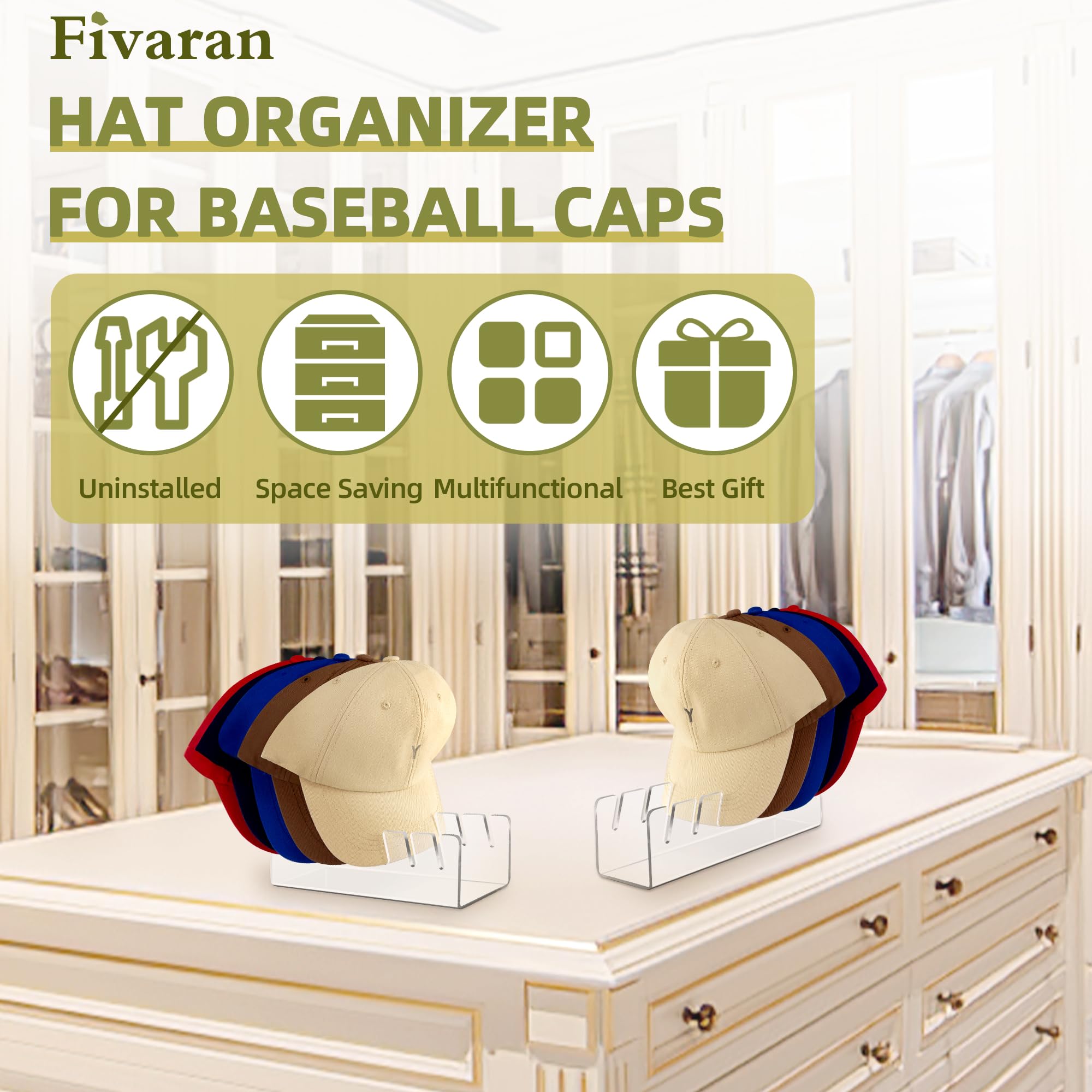 Fivaran Hutständer für Baseballkappen, Acryl-Hut-Organizer für Baseballkappen, Hutständer zum Ausstellen, Baseballkappen-Organizer, für 14 Baseballkappen, Huthalter, für Schlafzimmer, Schrank, Kommode Fivaran Hutständer für Baseballkappen, Acryl-Hut-Organizer für Baseballkappen, Hutständer zum Ausstellen, Baseballkappen-Organizer, für 14 Baseballkappen, Huthalter, für Schlafzimmer, Schrank, Kommode