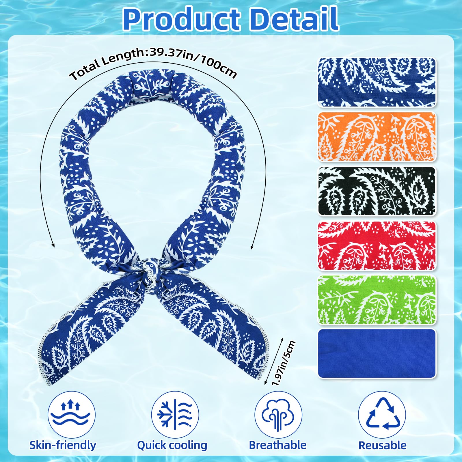 6 sztuk Chustka chłodząca Chustka Chłodząca Szyja, Chłodząca Bandana Przenośna Wielokrotnego Użytku Unisex Do Jazdy Na Rowerze Na Świeżym Powietrzu, Sport i Fitness