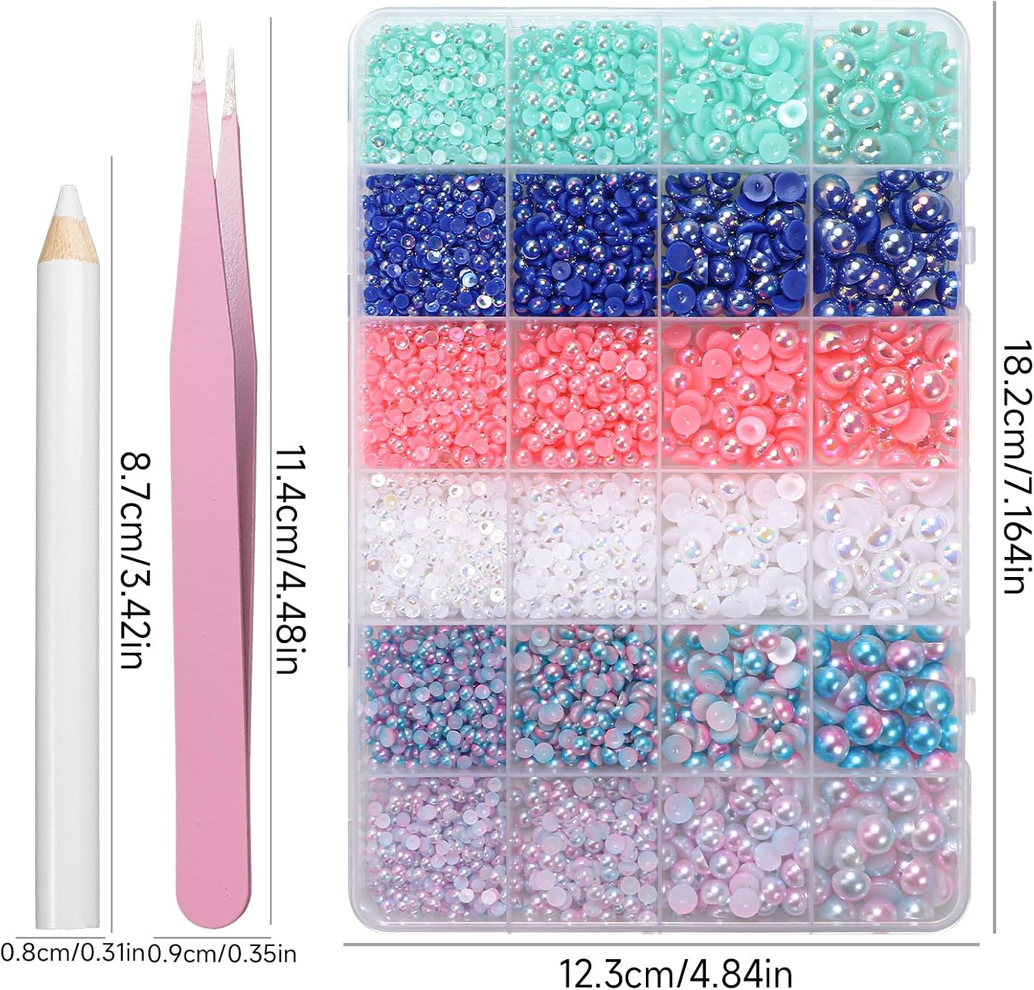 9000Pcs Flatback Pearls for Crafting, Blue Green Pink White Half Pearls Beads, 3-8mm Color Half Round ABS Flatback Pearl Beads Gems Bedazzling for Nails Art Crafts DIY Shoes Clothes - Image 4