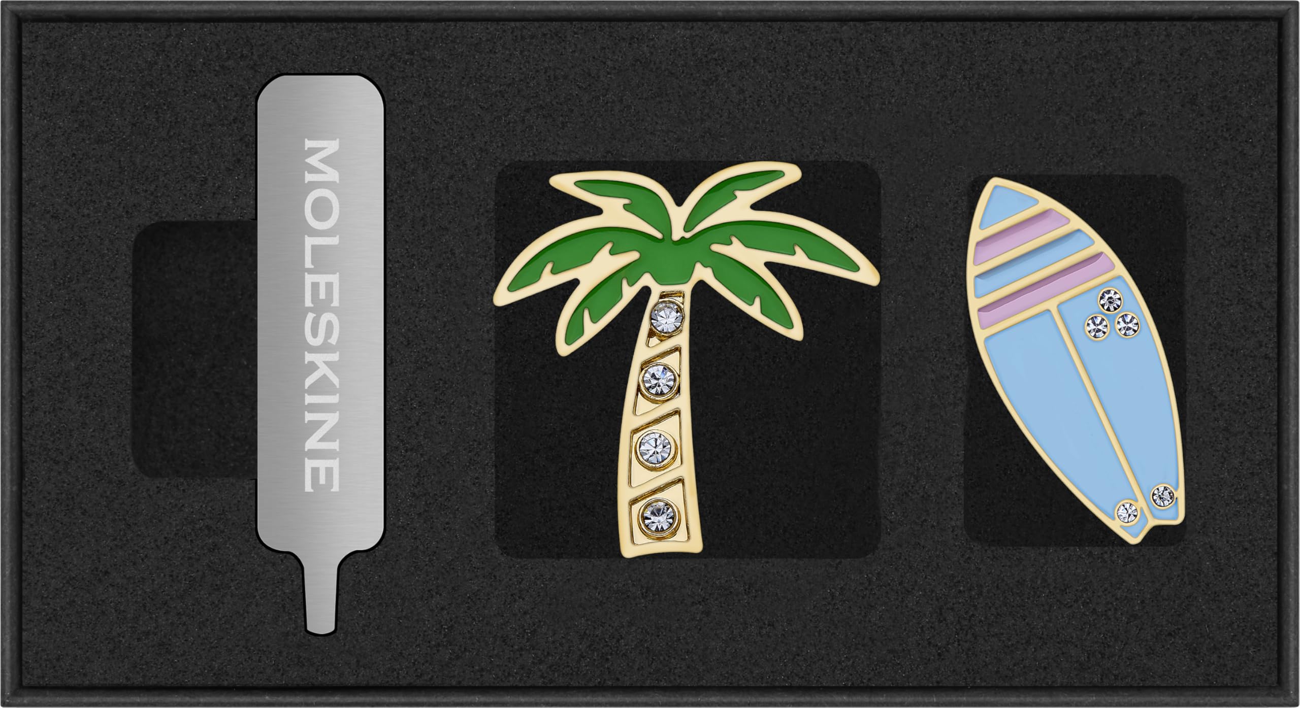 Moleskine Country Themed Pins,Palm Tree and Surfboard Set, US West Coast, for Notebooks and Planners, Decorative Accessories and Gift Idea