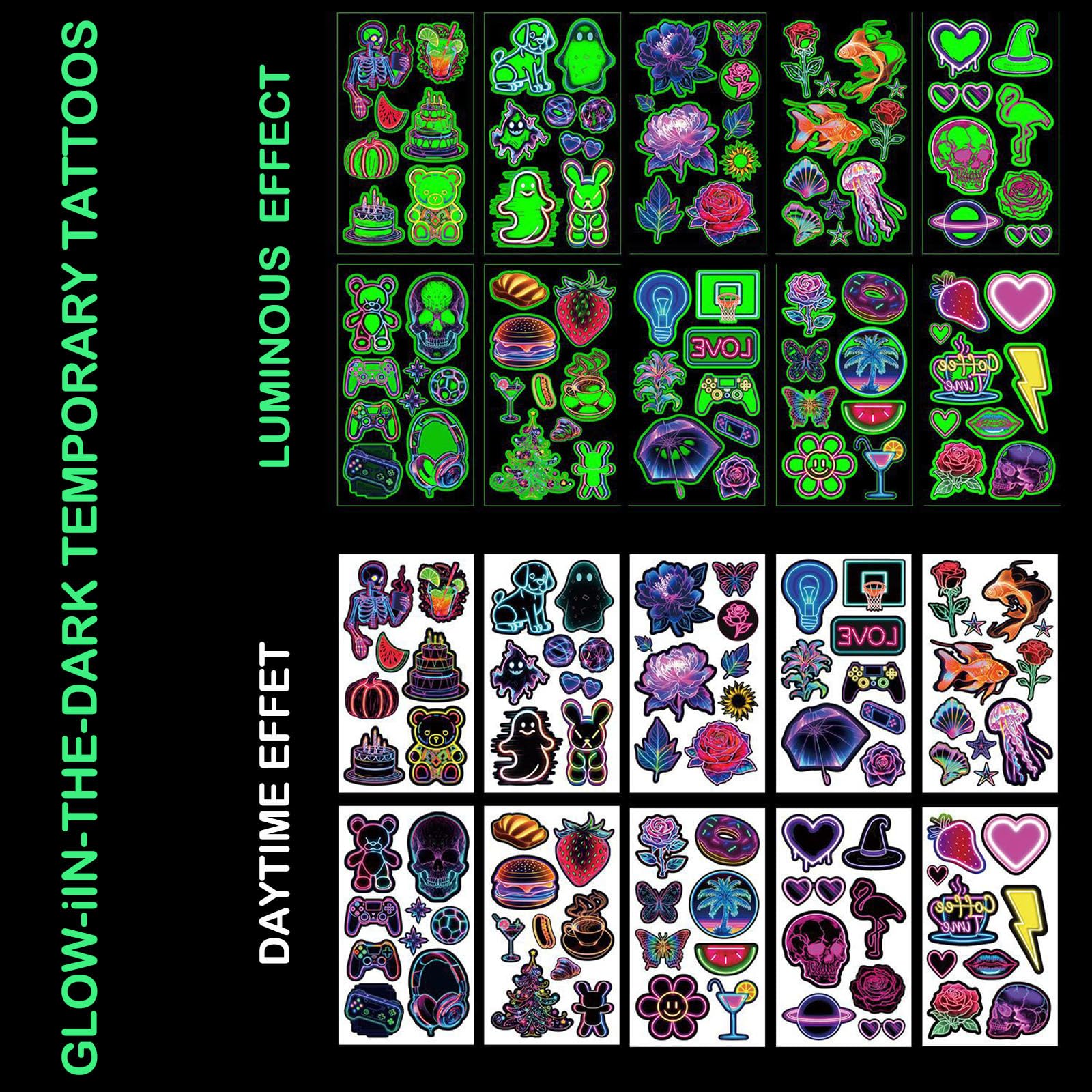 Glow In The Dark Temporary Tattoos Stickers 10 Sheets - Image 3