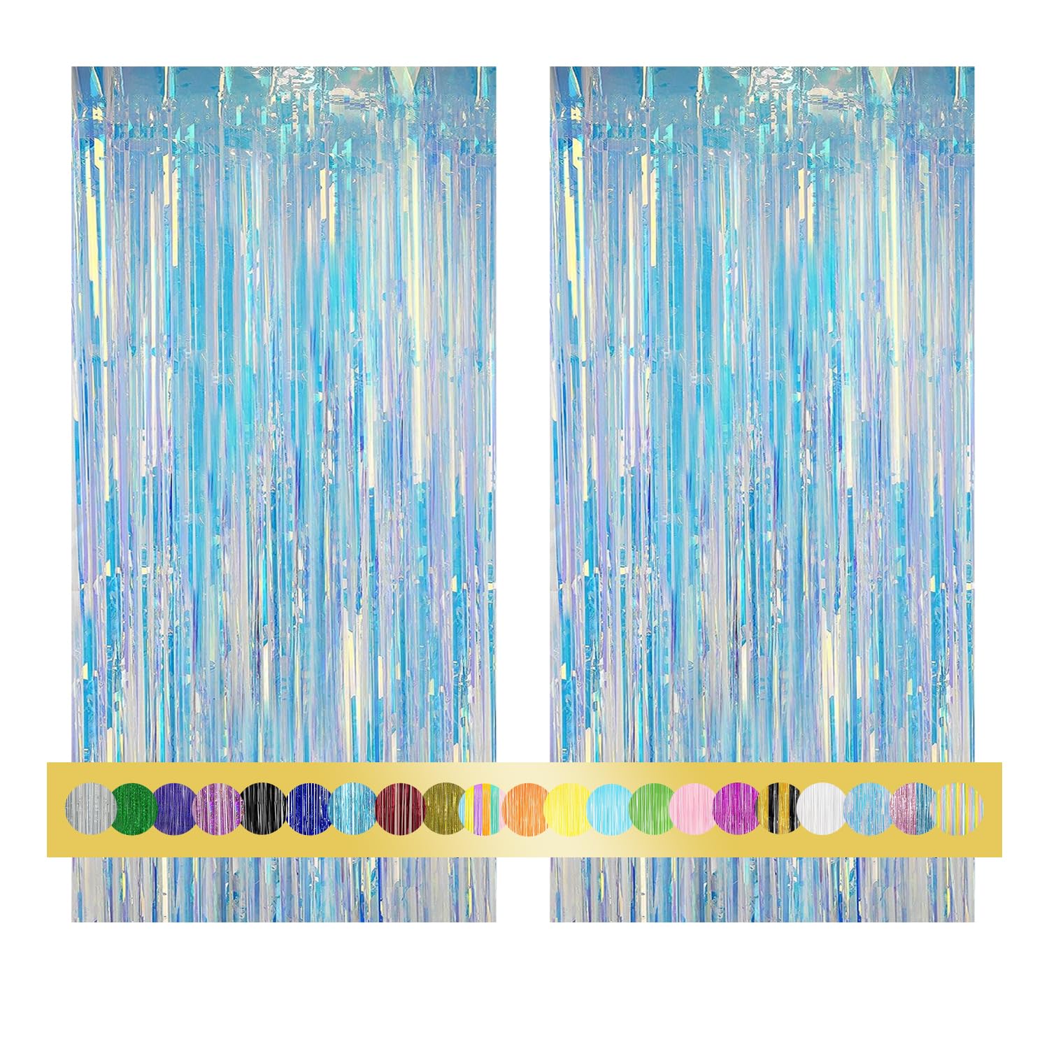 Montegoni 2pcs 3.3ft x 8.2ft Glitter Iridescent Tinsel Curtains, Foil Fringe Streamers for Party Decor - New Year, Birthday, Baby Shower, Wedding, Holiday Backdrop Decoration โ image 1