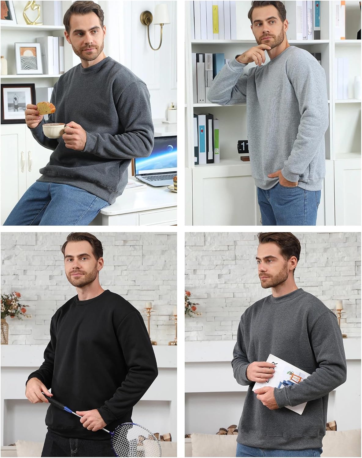Taiyin 3 Pack Men's Lightweight Fleece Crewneck Sweatshirt Long Sleeve Sweatshirt for Men - Image 6