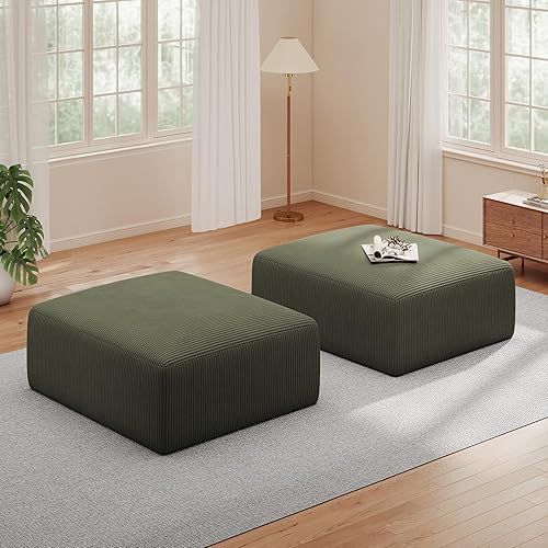 Miniatura 10 de Puf otomano cuadrado de relleno de 40 pulgadas para sofá, pufs de pana con relleno de trozos de espuma, puf peludo y esponjoso, otomano movible.