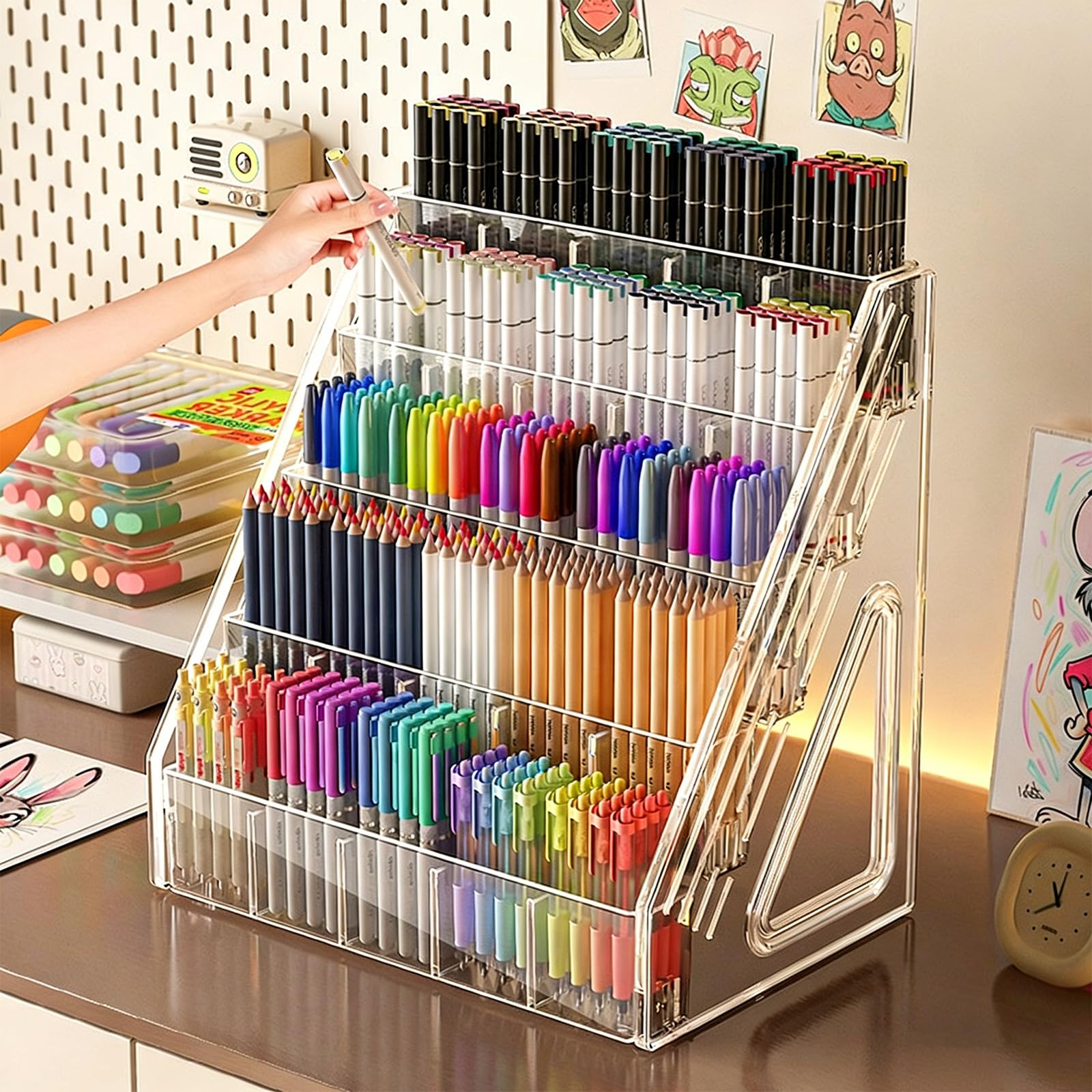 Desktop Stift Organizer mit mehreren Steckplätzen, Acryl Markierungsstift Rack für Zeichenstifte, Aquarell Marker, Textmarker, Studenten
