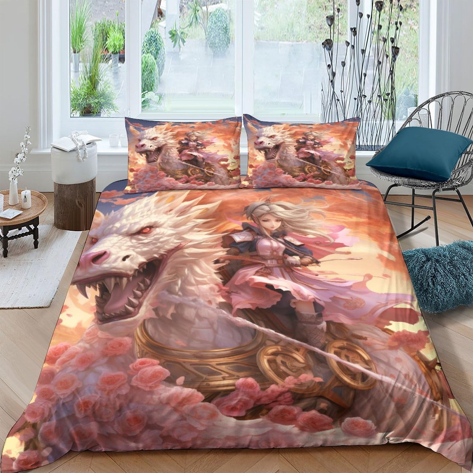 Housses de couettes IOFEER 220x240 rose en microfibre anti-plis et facile à laver
