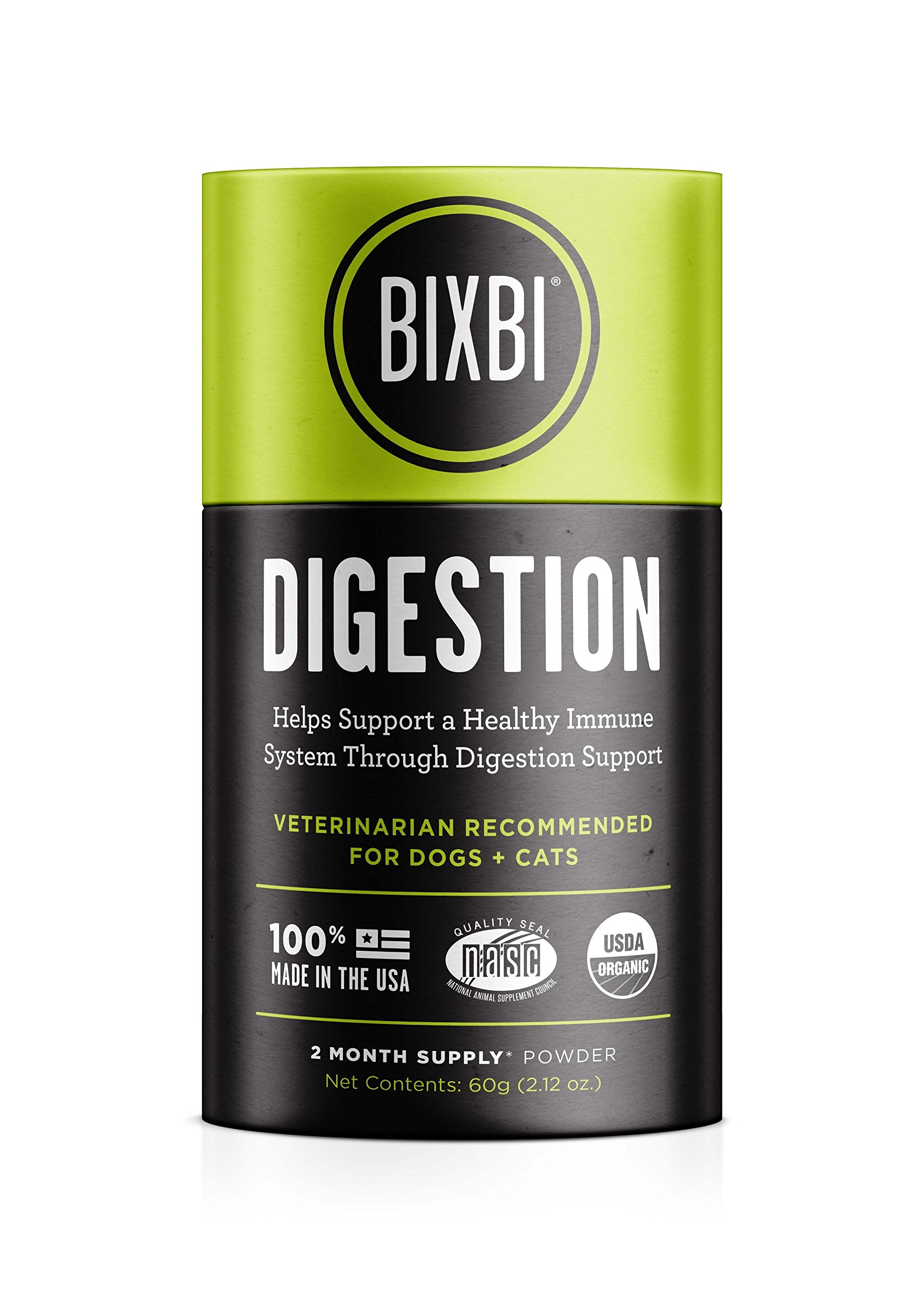 BIXBI Dog & Cat Clean Digestion Support, 2.12 oz (60 g) - All Natural Organic Pet Superfood - Daily Mushroom Powder Supplement - USA Grown & USA Made - Veterinarian Recommended for Dogs & CatsUSDA Organic