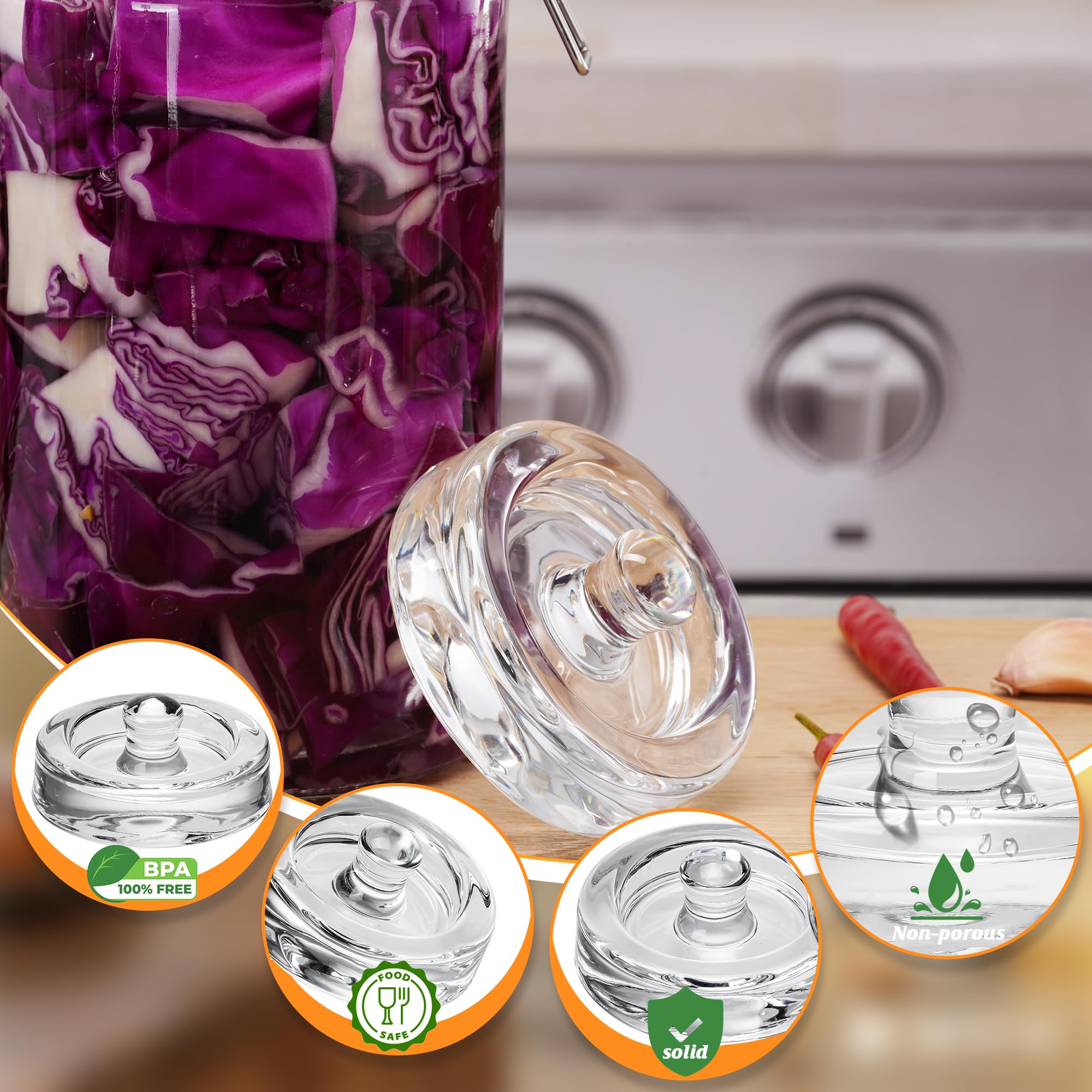 Pesi fermentatori in vetro, 4 pezzi, Ø 8 cm, pesi in vetro per fermentazione, peso fermentazione e pietra di contrappeso per bicchieri di mason a collo largo, crauti, kimchi