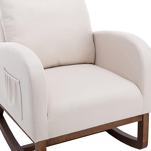 Miniatura 7 de HomSof Mecedora para guardería de poliéster beige silla moderna para sala de estar y dormitorio Poliéster beige,Poliéster Camel