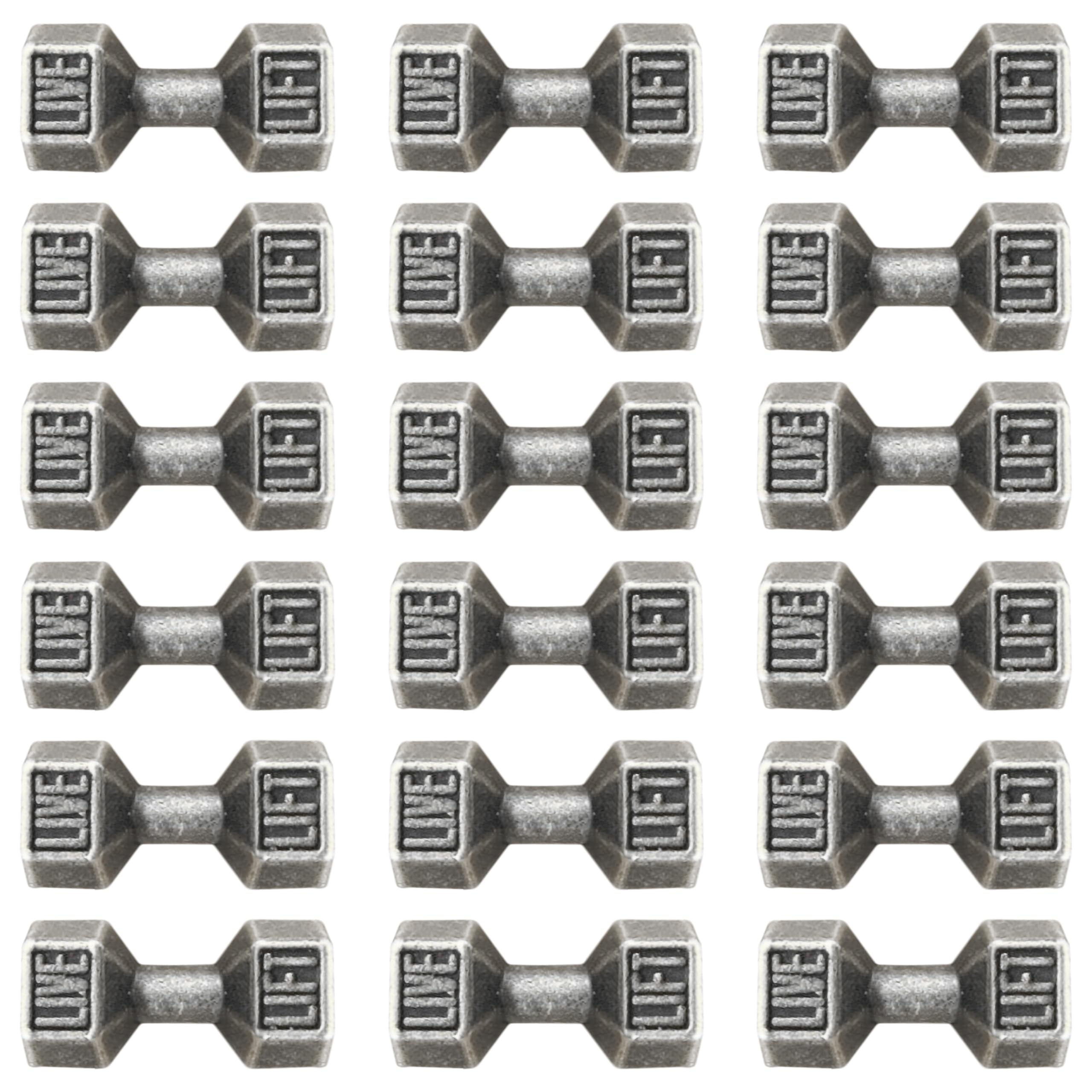 INDIKONB Silver and Golden Dumbbell Charms for Jewelry Making - Fitness Weightlifting Charm for Workout Bracelet and Gym Themed DIY Jewellery (Silver 25Pcs)-image-48