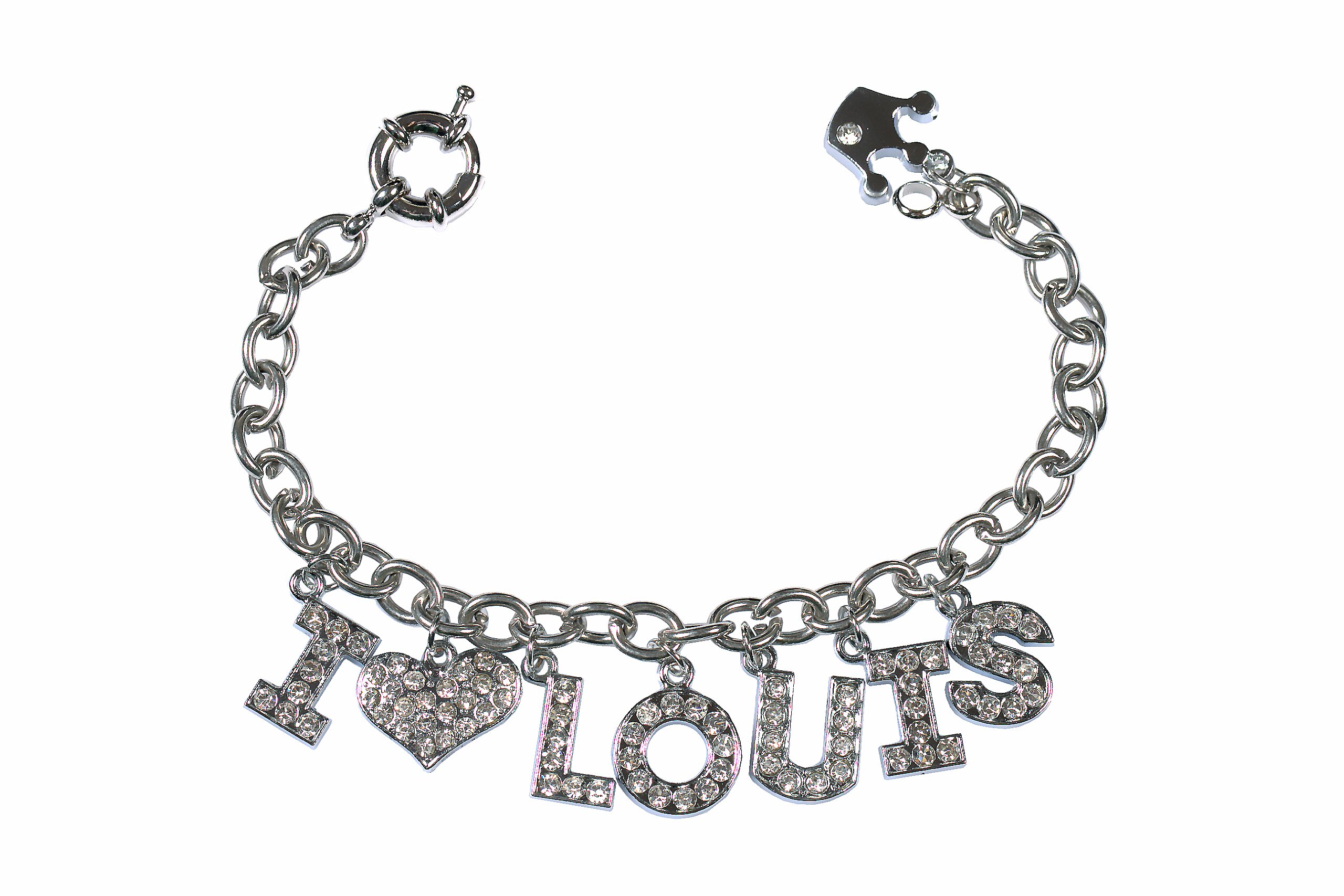 MBOX I love One Direction I Love 1D Stainless Steel Chain Bracelet With Crystal Rhinestone Sparkly Heart & Letter Dangles,18CM