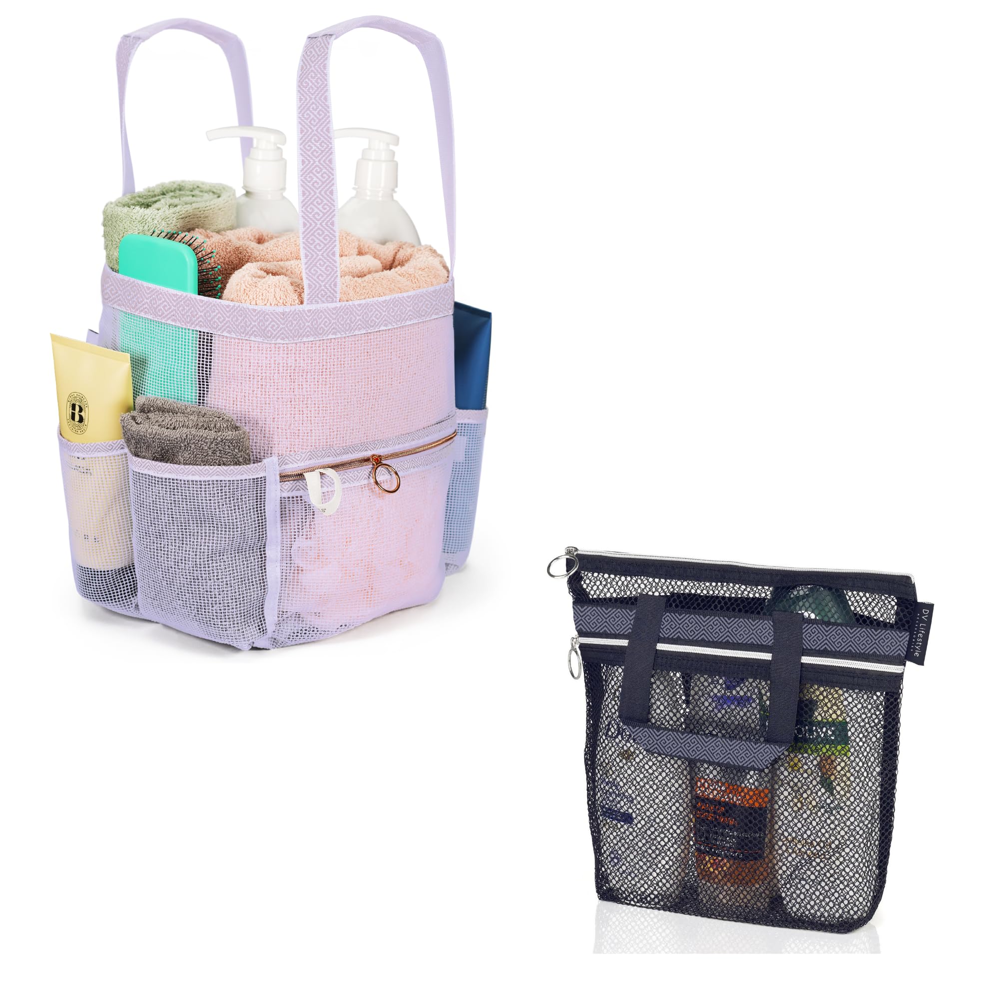 DV Lifestyle Black Small Shower Caddy Light Gray Large Shower Caddy