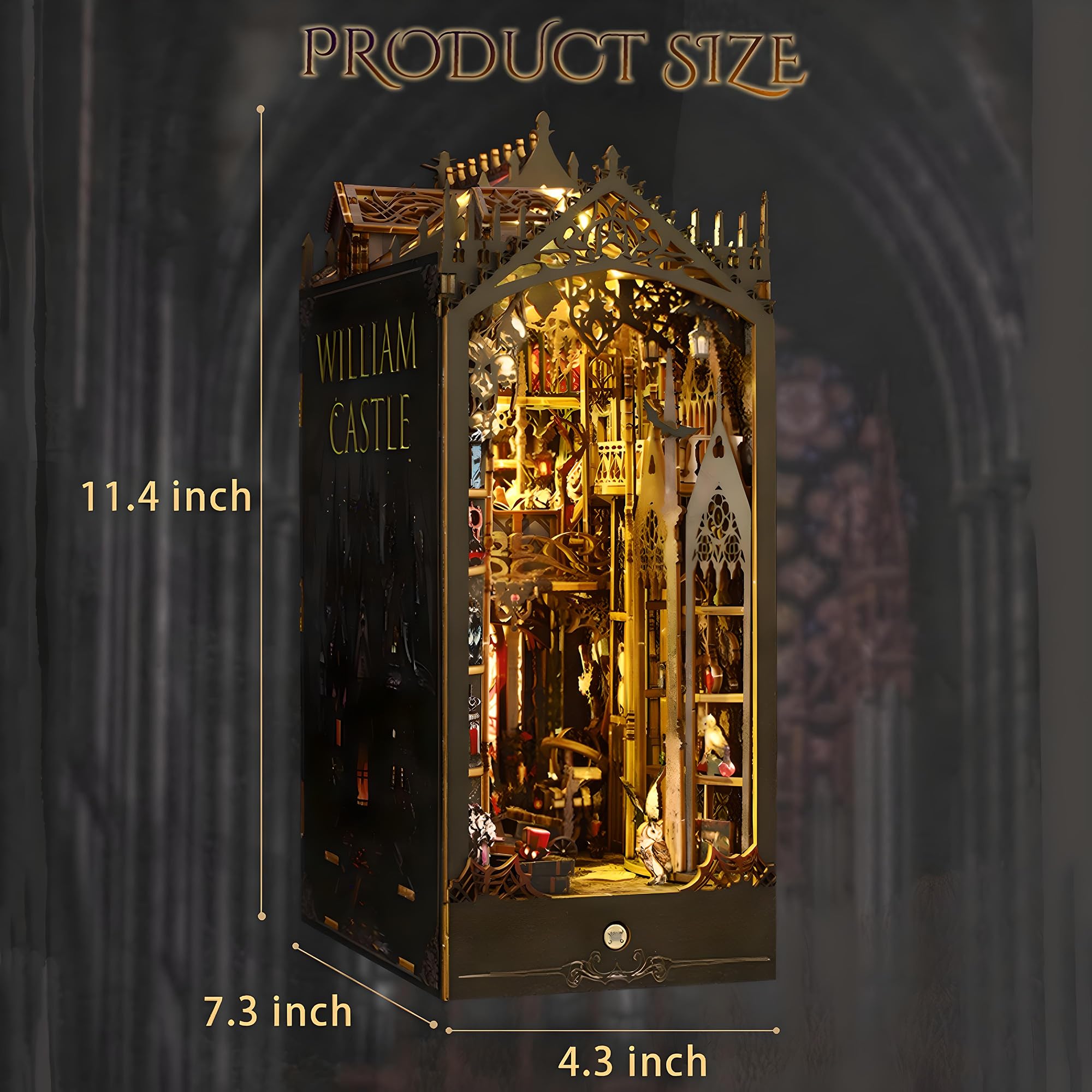 William Castle DIY Book Nook Kit with Sensor Light, 3D Wooden