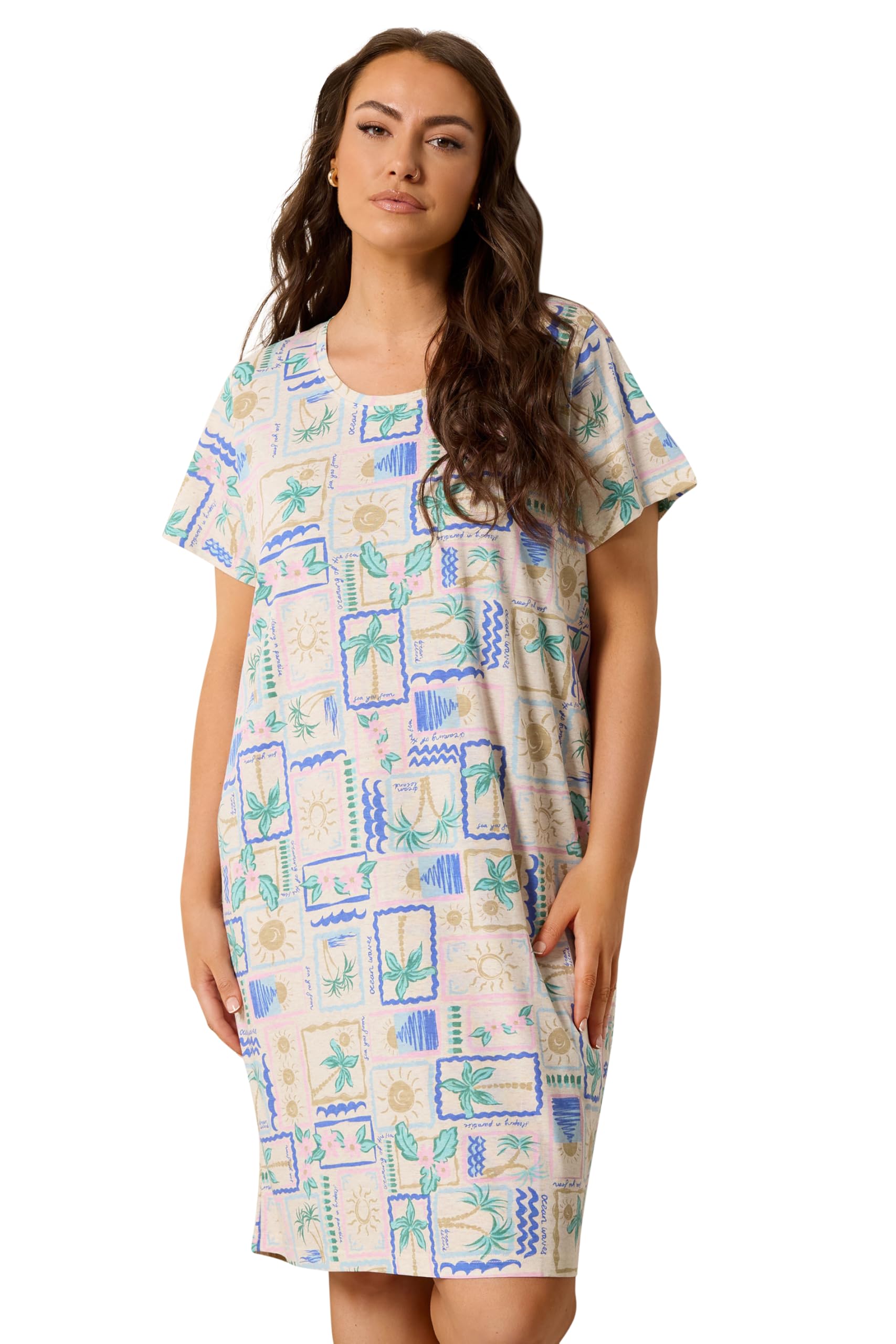 Yours Women's Postcard Print Dipped Back Nightdress | Size: 26-28