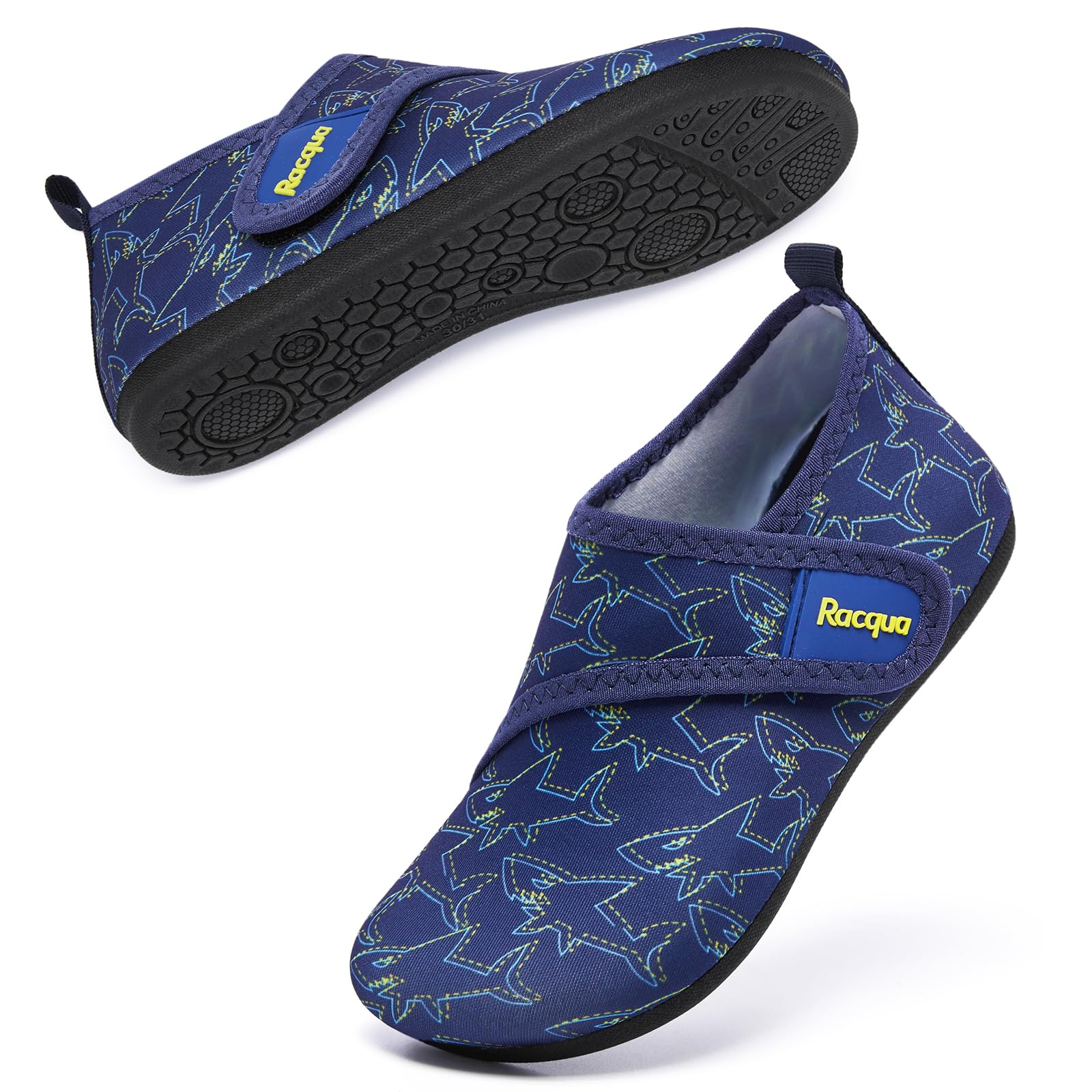 Racqua Kids Water Shoes Non-Slip Swim Shoes Lightweigh Aqua Beach Pool Shoes Boys Shark Big Kid 1-2