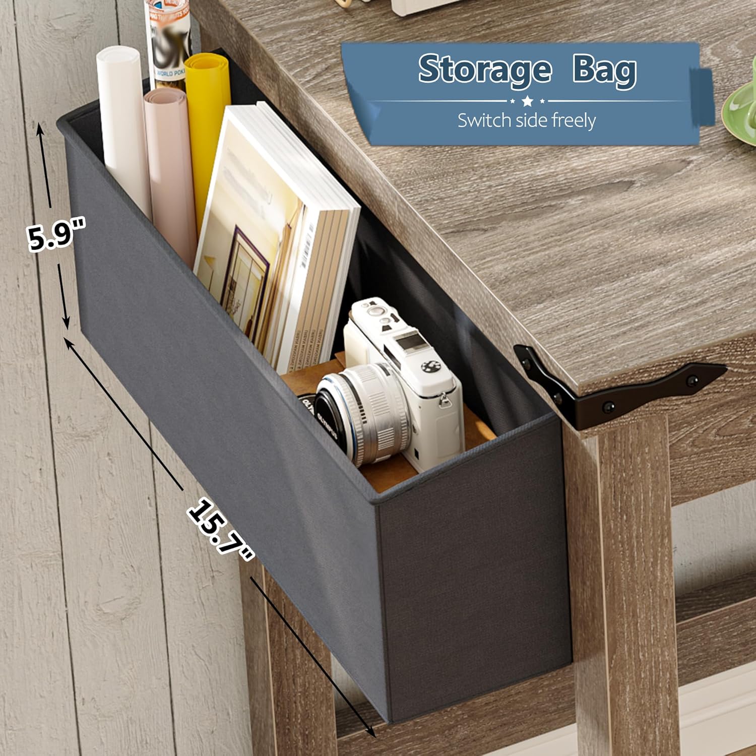 EnHomee 32" Small Desk Thickened & Reinforced with Power Outlet, Sturdy Computer Desk with Storage Bag Detachable,Affordable Luxury Home Office Desk and Writing Desk for Small Spaces,Ash Gray