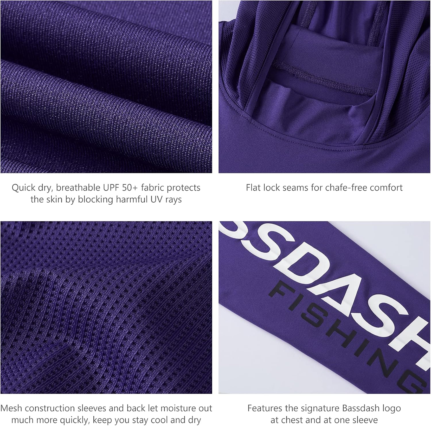 BASSDASH UPF 50+ Men’s UV Sun Protection Long Sleeve Performance Fishing Hoodie Hooded Shirts - Image 4
