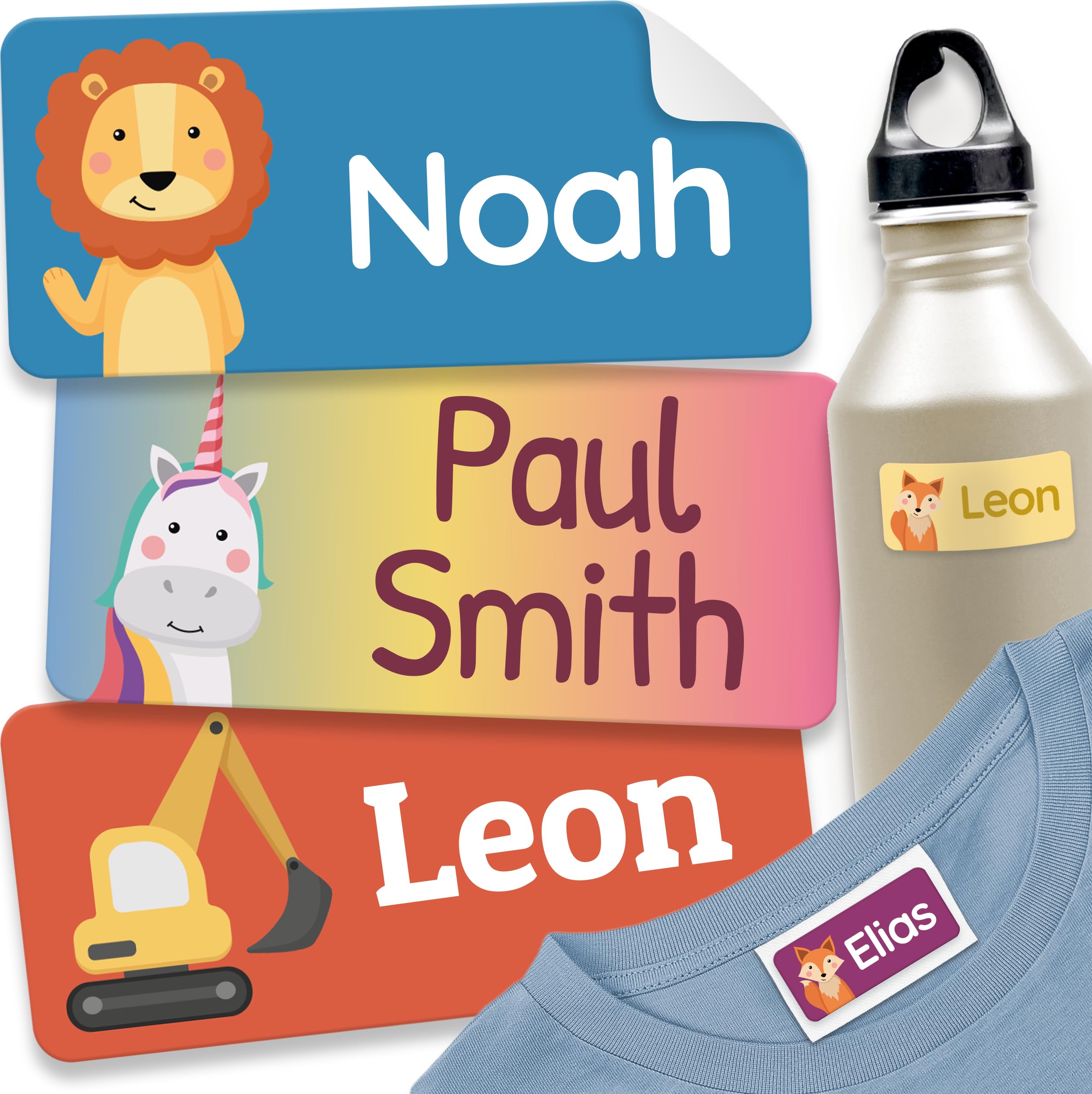 60 Stick on Name Labels for Clothes Kids - Personalised Name Tags for Clothes, School and Nursery - Waterproof and No-Iron Name Stickers for Kids