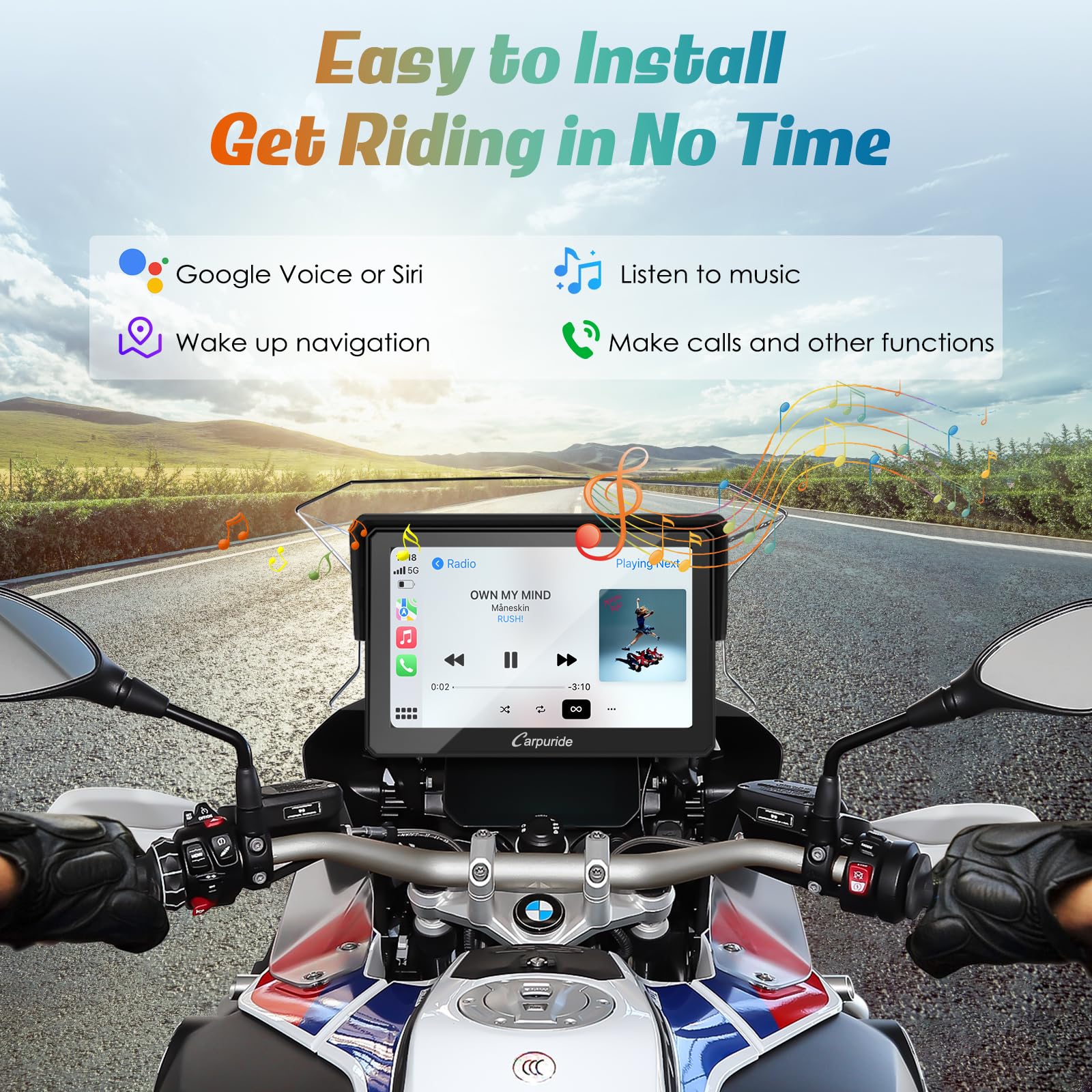 Carpuride w502B motocykl Carplay ekran do motocykla BMW R1200GS R1250GS S1000XR, wodoodporny ekran dotykowy, przenośna nawigacja GPS Carplay/Android do motocykla, podwójny Bluetooth