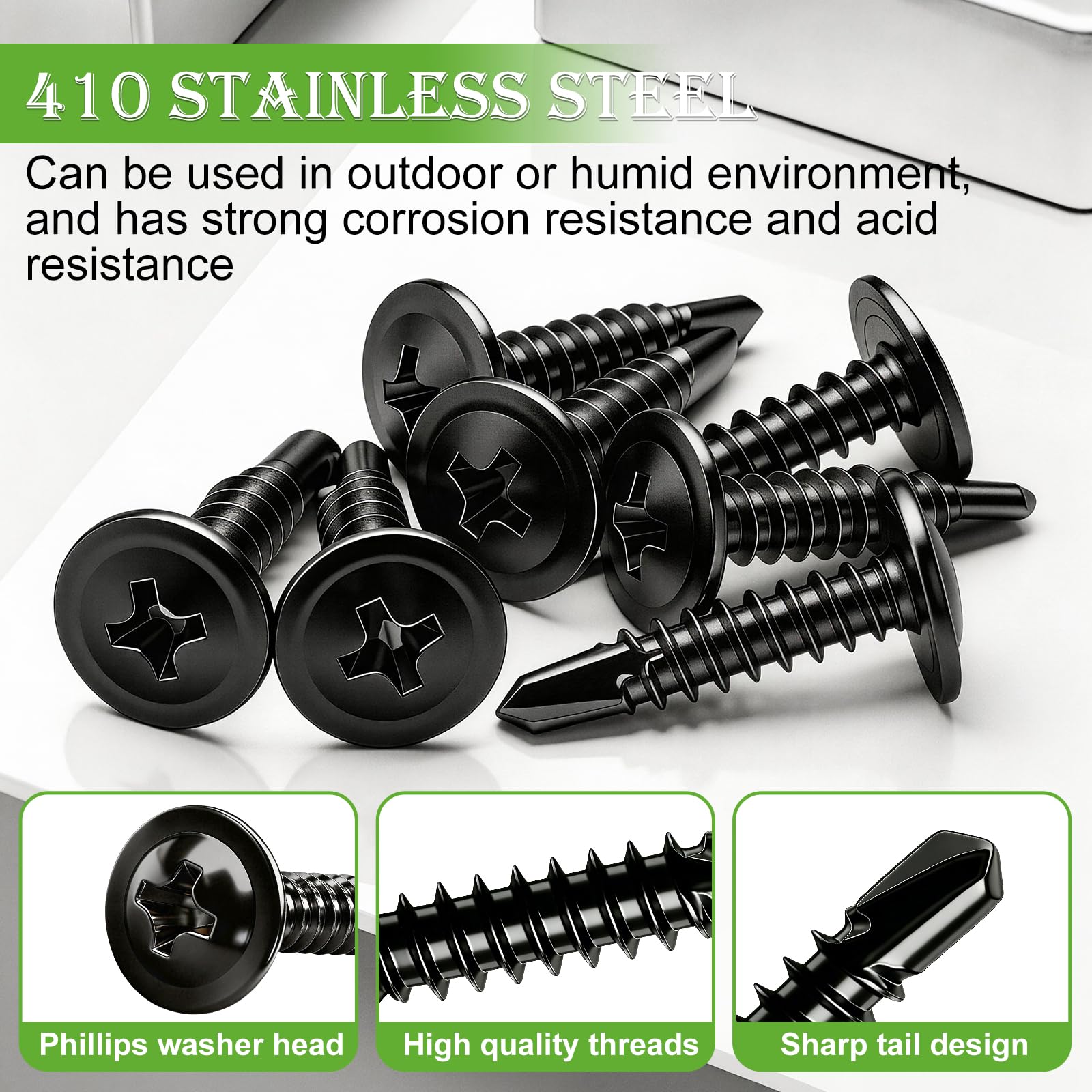 mxuteuk 230PCS #8 Self Tapping Screws for Metal,410 Stainless Steel Self Drilling Screws,1/2",5/8",3/4",1",1-1/4" Truss Head Sheet Metal Screws with Rubber Washers for Metal,Plastic,Wood(115pcs Sets) — Amazon image 4