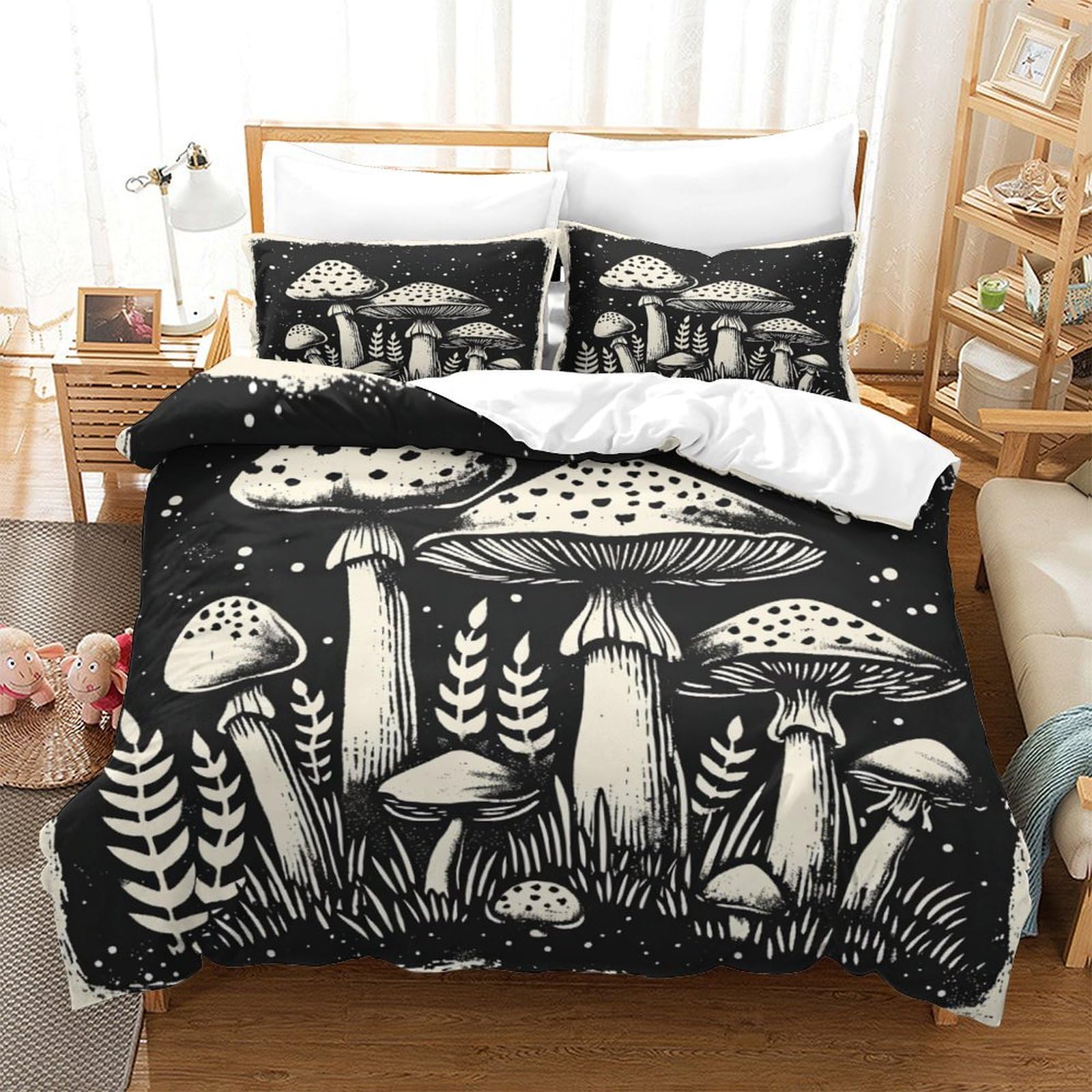 P1S9U7W5Y Botanical 3D Printed Mushroom Duvet Cover Set 3pcs Microfiber Forest Bedding Set SuperKing