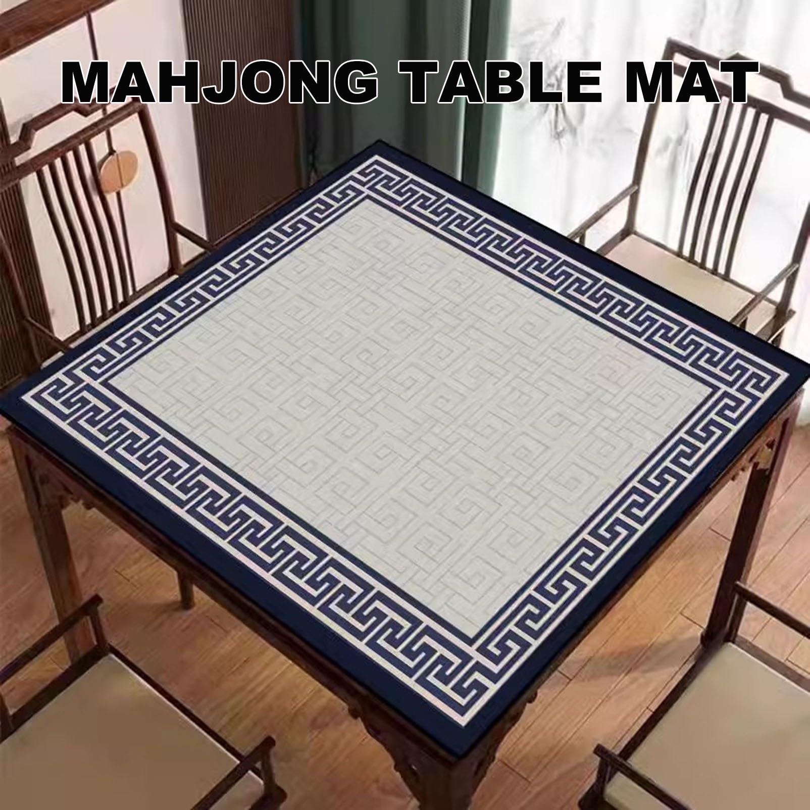 Mata do Mahjonga Niebieski kwadratowy, antypoślizgowy podkładka pod stół Mahjong do gier karcianych Mahjong Poker z torbą do przenoszenia (niebieski-2 23,6 x 23,6 cala 60 x 60 cm)