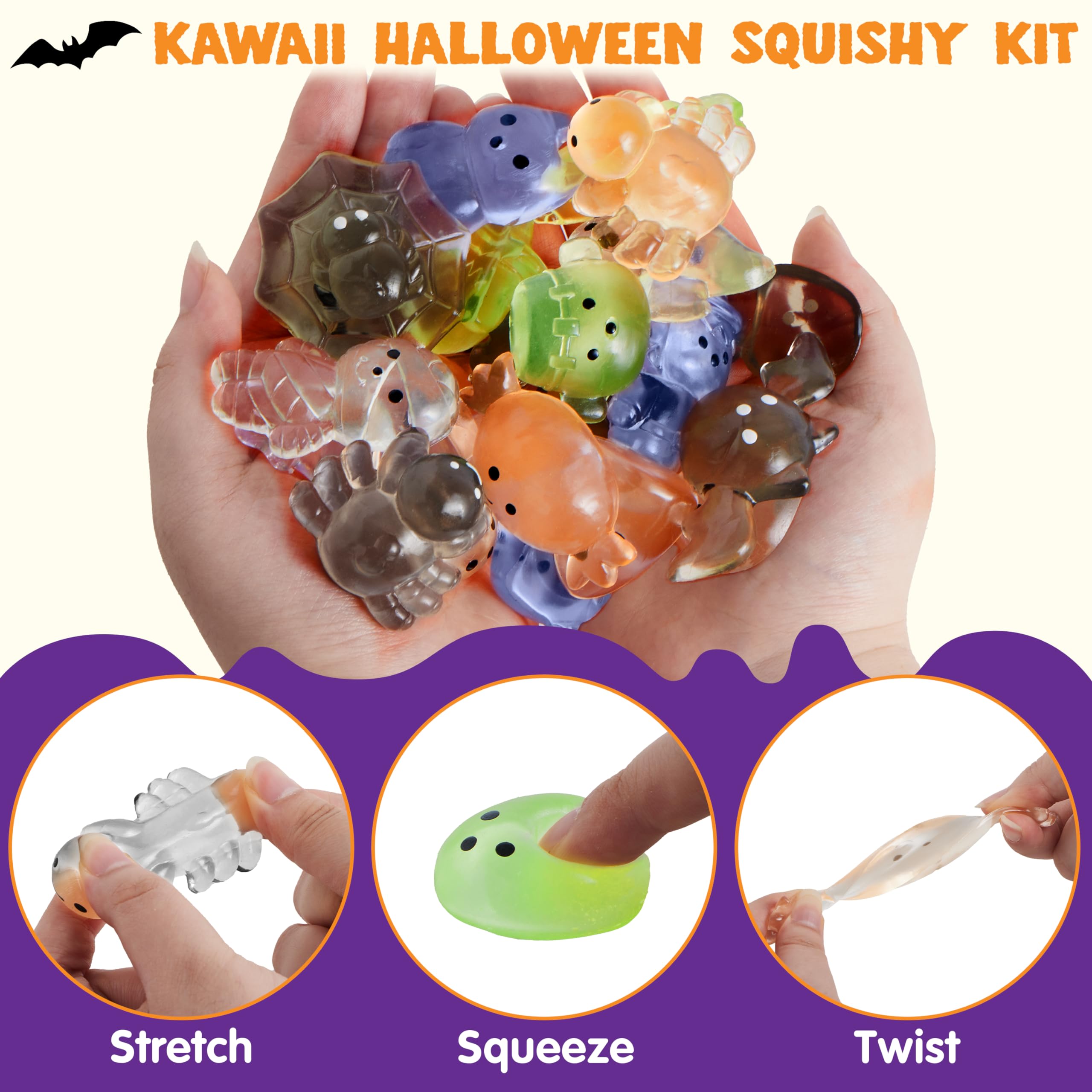 JOYIN 24 Stück Halloween-Mochi-Quetsch-Spielzeug, weiches Quetschspielzeug, niedliches Quetschspielzeug, Stressabbau-Spielzeug, Halloween-Partygeschenke für Kinder, Süßes oder Saures